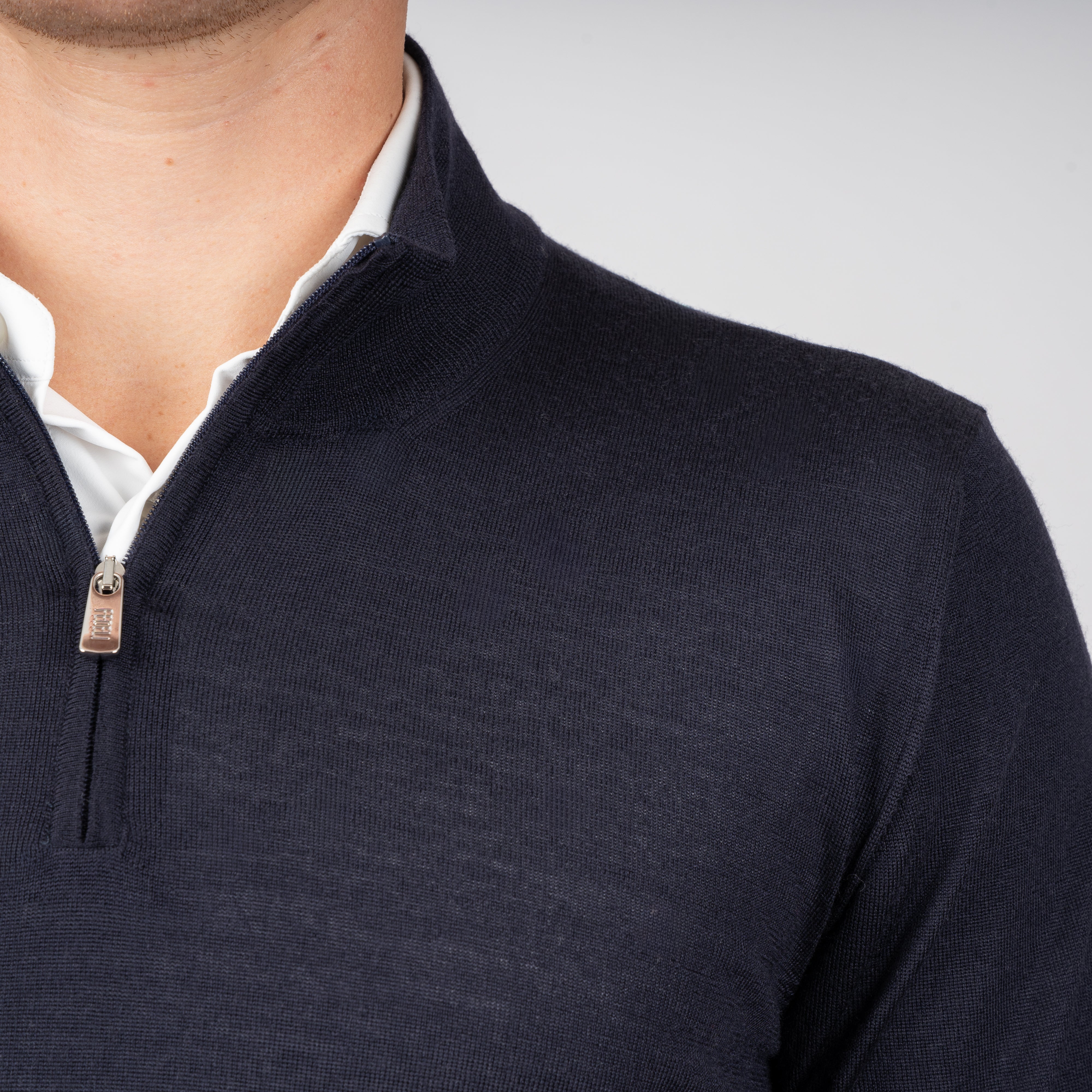 Fedeli Gebreide Trui met Rits Blauw | Favonio Superfine Wool 140