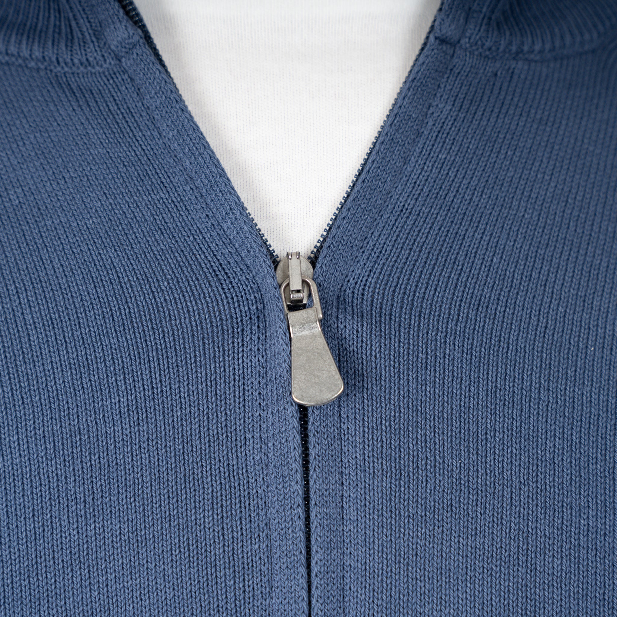 Gran Sasso Gebreide Trui met Rits Middenblauw | Egyptian Cotton