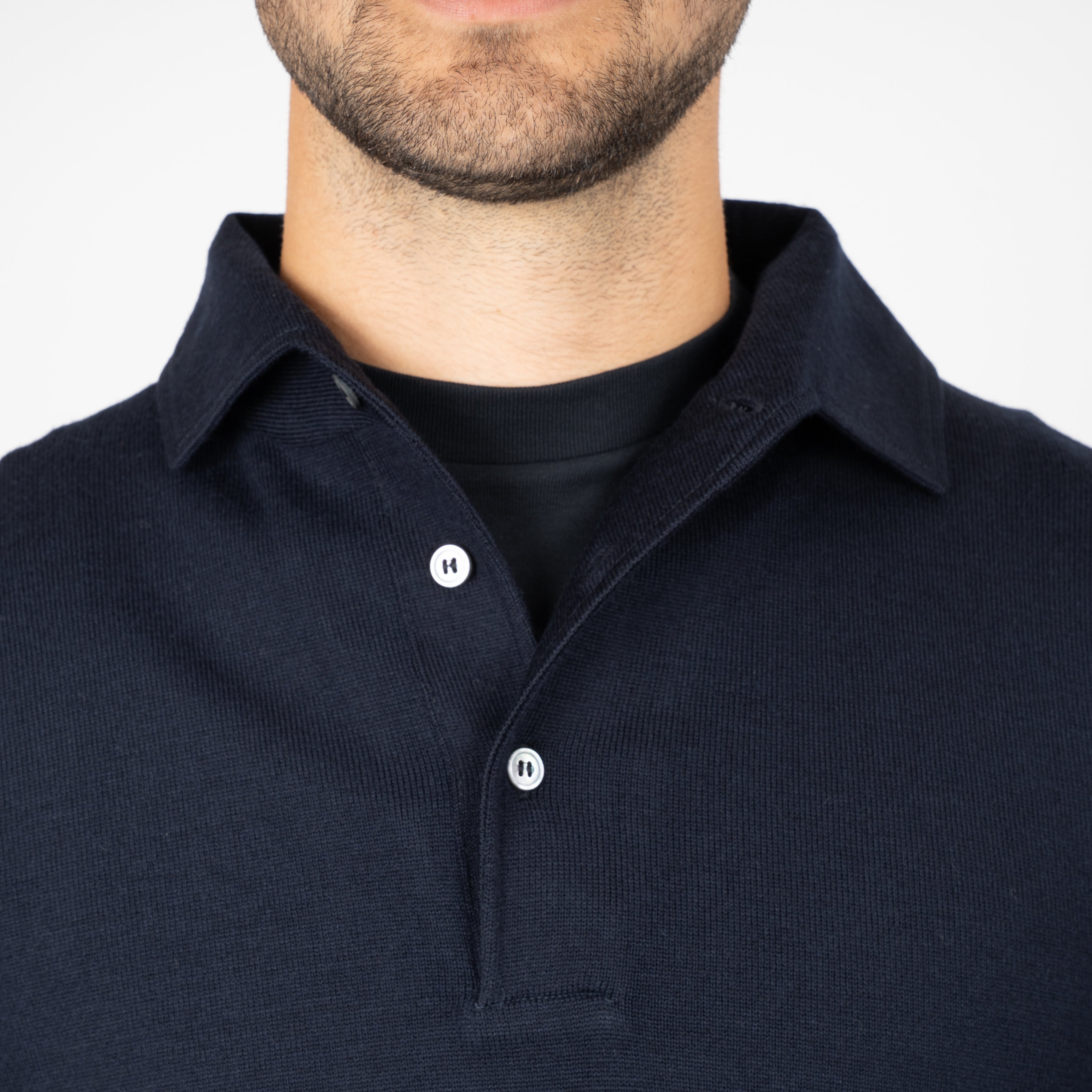 Gran Sasso Gebreide Polo Lange Mouw Blauw | Extrafine Merino