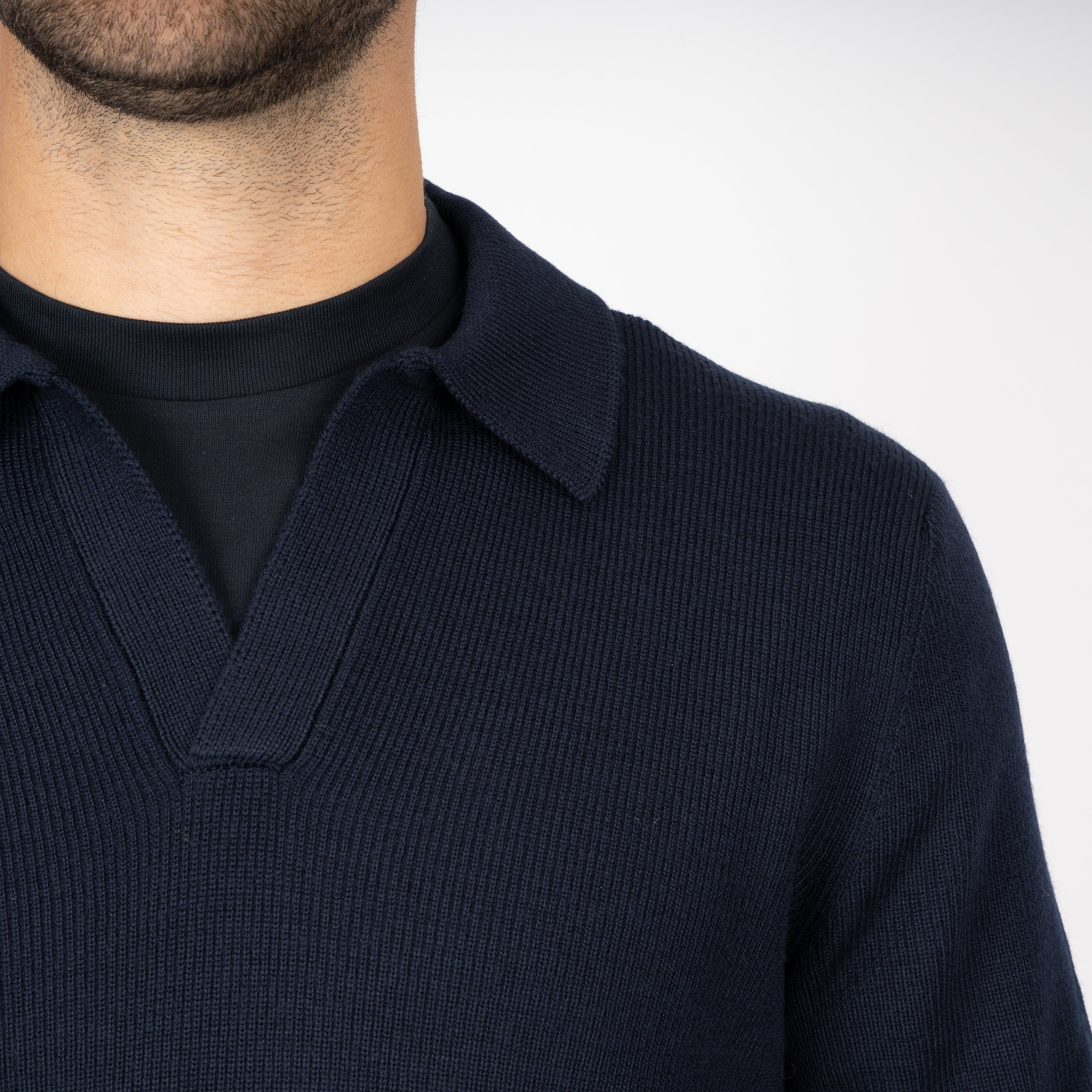 Gran Sasso Gebreide Buttonless Polotrui Blauw | Extrafine Merino