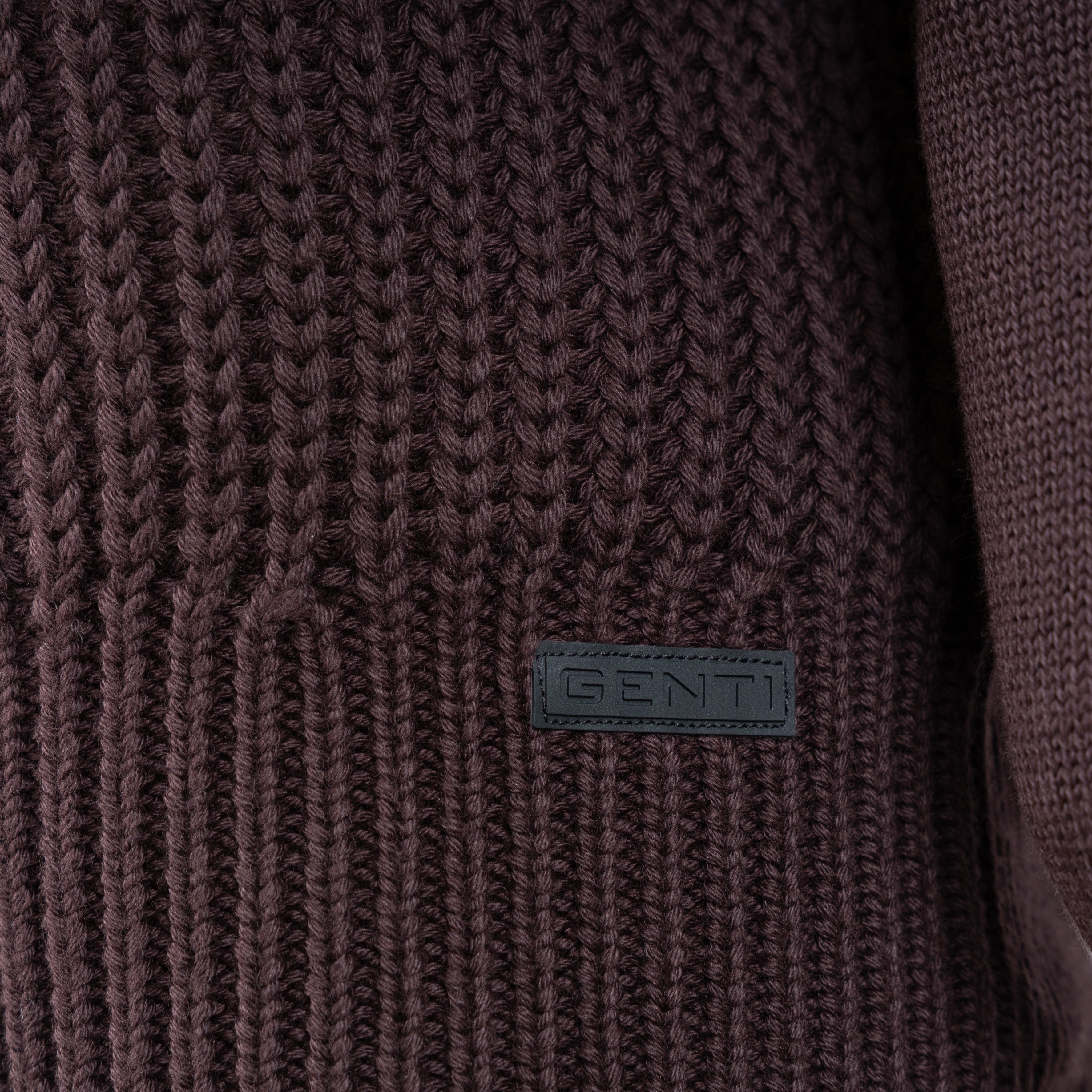 Genti Gebreide Trui met Rits Bordeauxrood | Cotton
