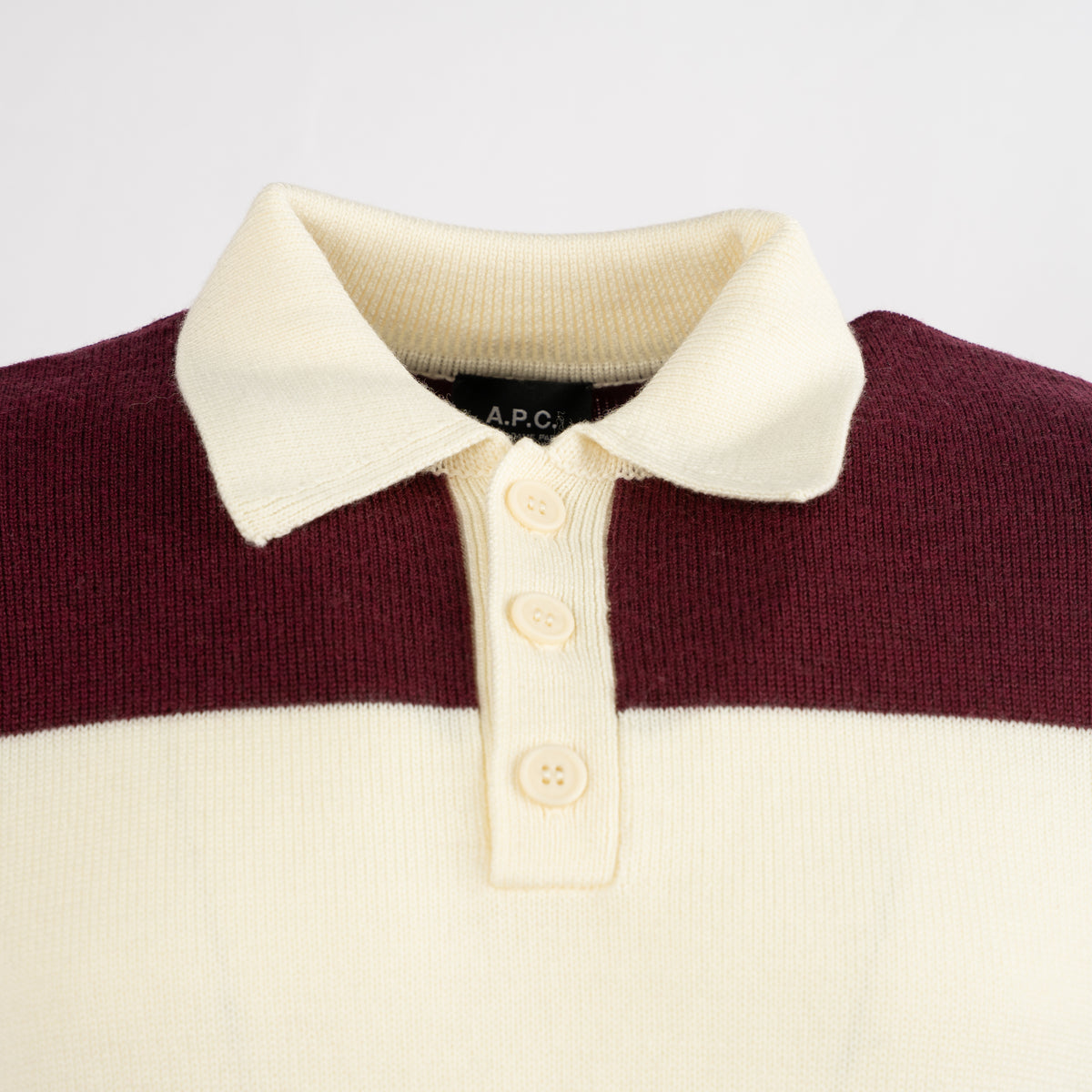 A.P.C. Gebreide Polo Lange Mouw Bordeaux/Crème | Rugby Polo