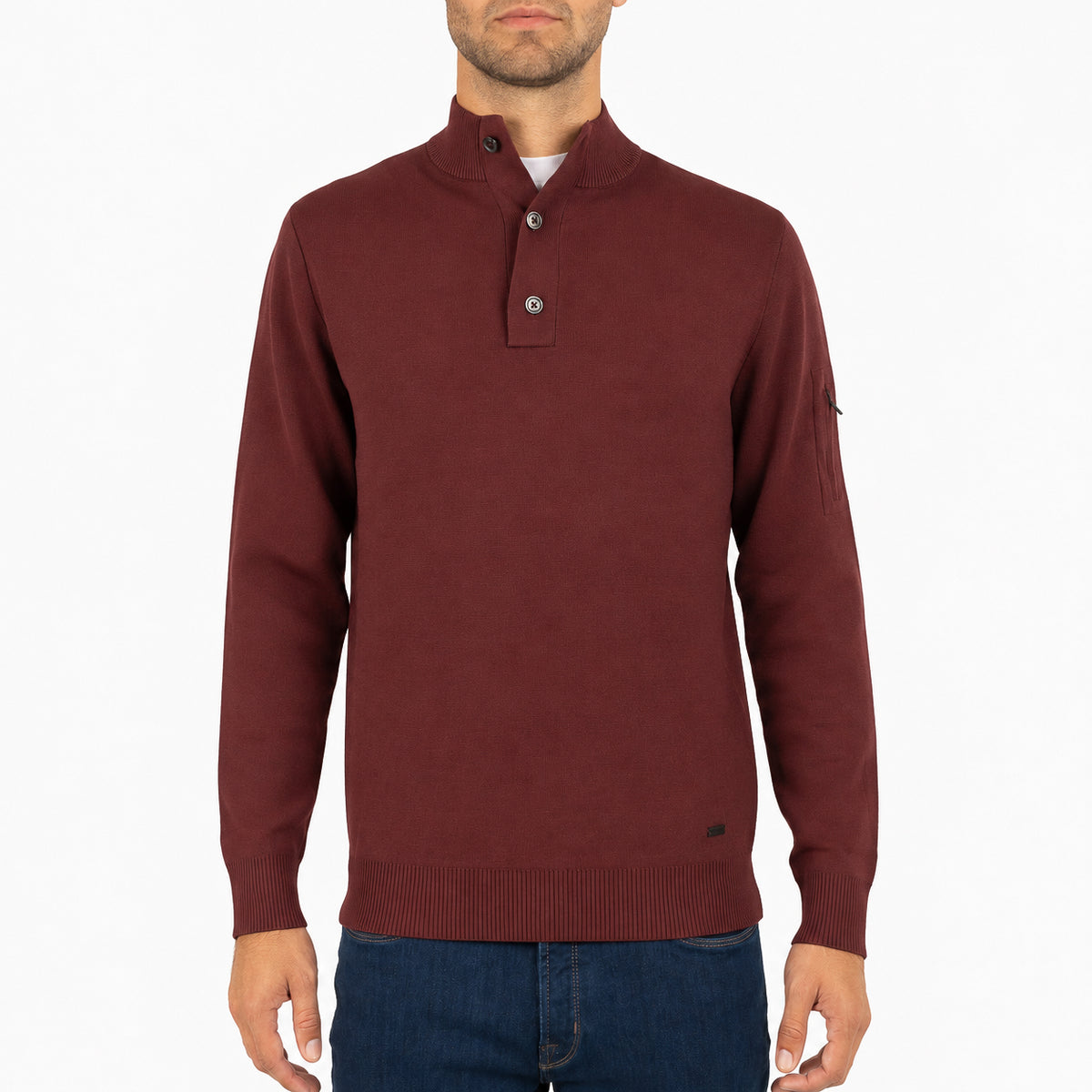 SEVEN DIALS Technische Trui met Knopenlijst Bordeaux Rood | Tila