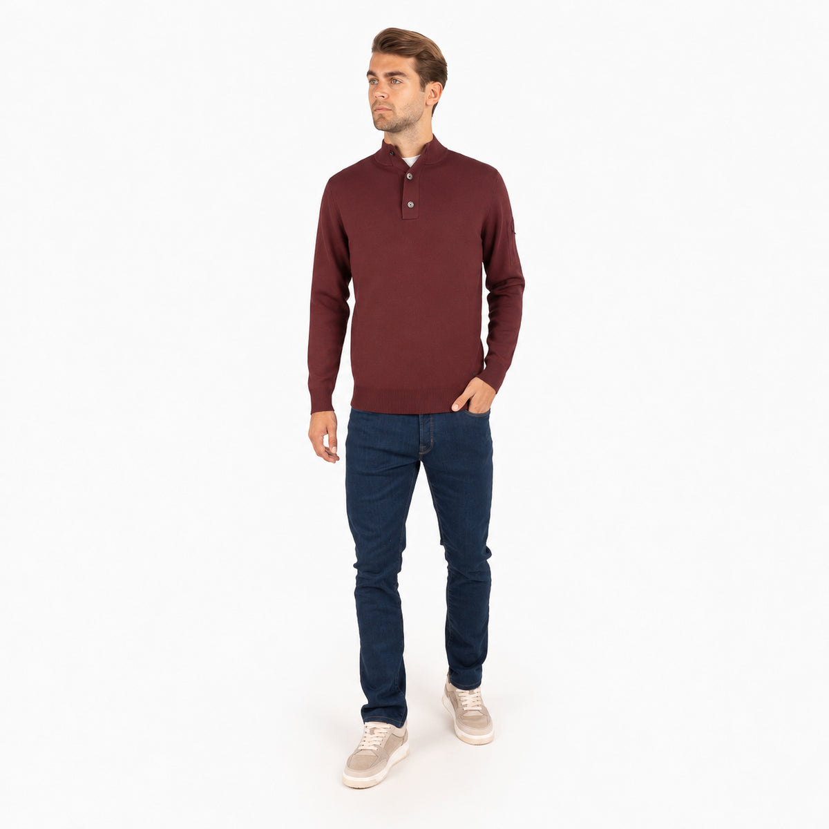 SEVEN DIALS Technische Trui met Knopenlijst Bordeaux Rood | Tila