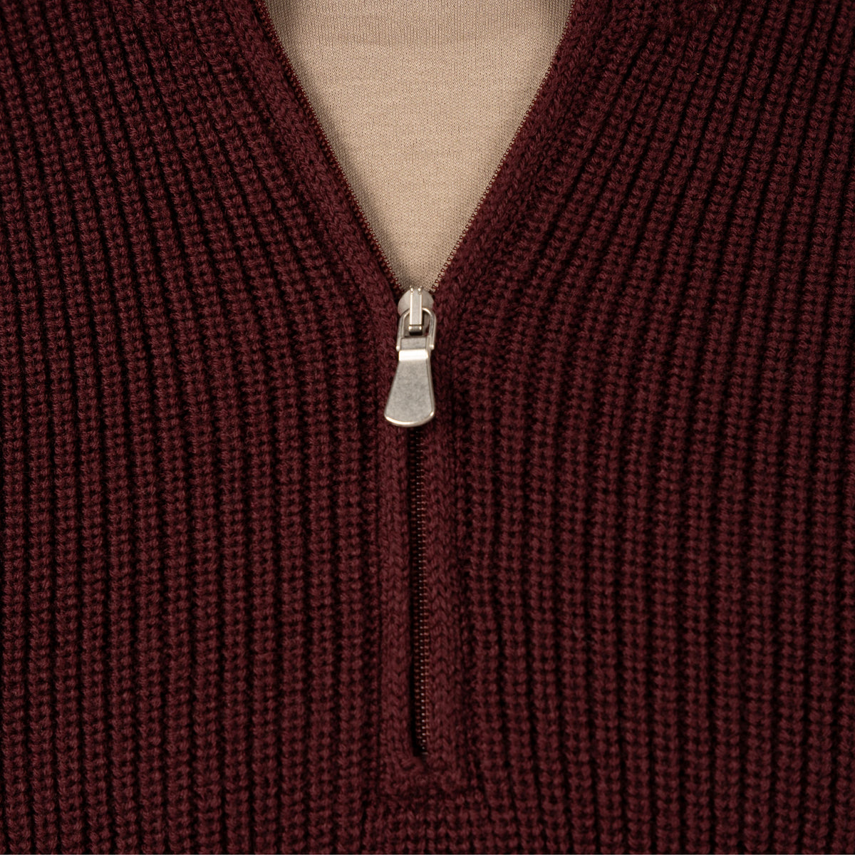 Gran Sasso Gebreide Trui met Rits Bordeaux Rood | Rain Wool