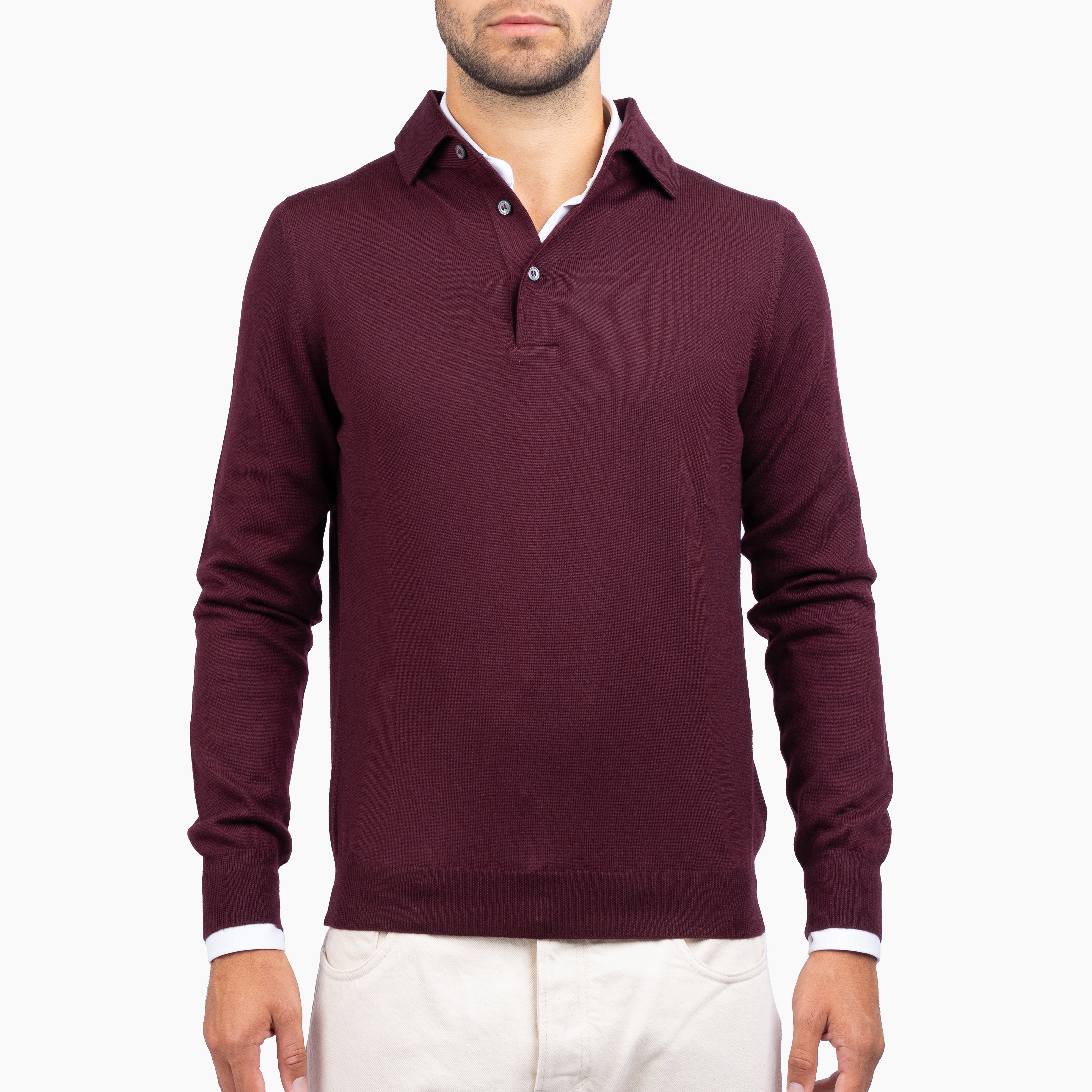 Gran Sasso Gebreide Polo Lange Mouw Bordeaux Rood | Extrafine Merino