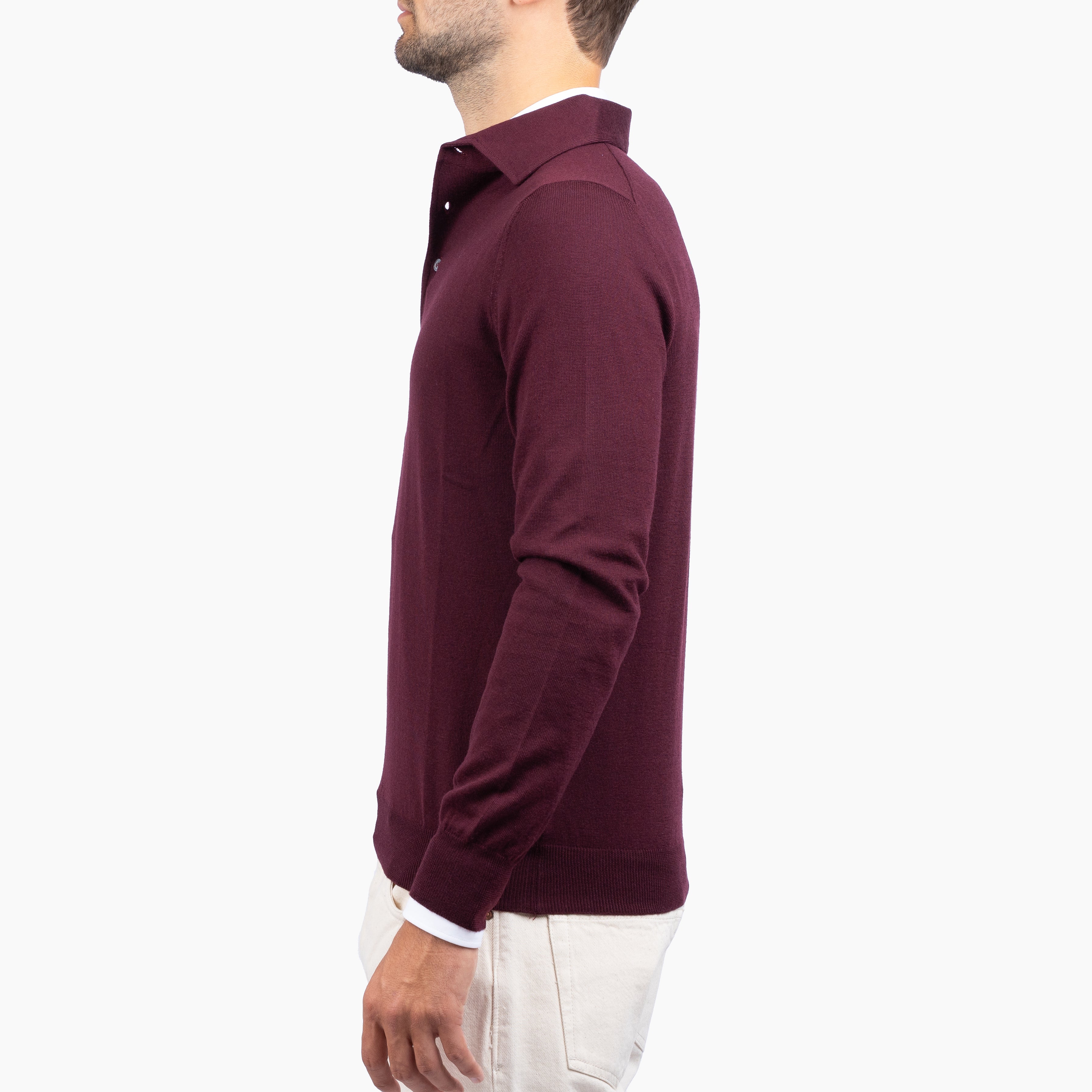 Gran Sasso Gebreide Polo Lange Mouw Bordeaux Rood | Extrafine Merino