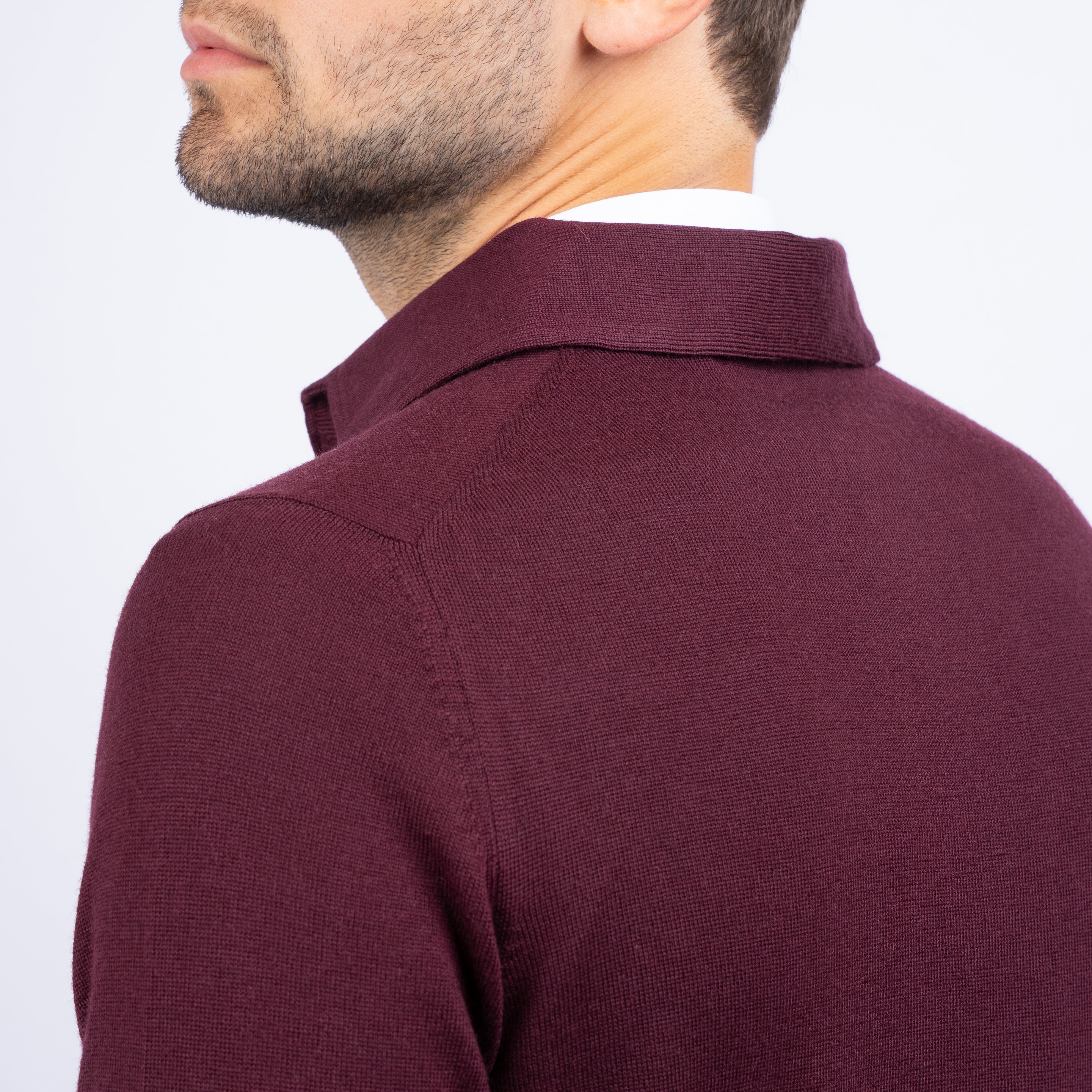 Gran Sasso Gebreide Polo Lange Mouw Bordeaux Rood | Extrafine Merino