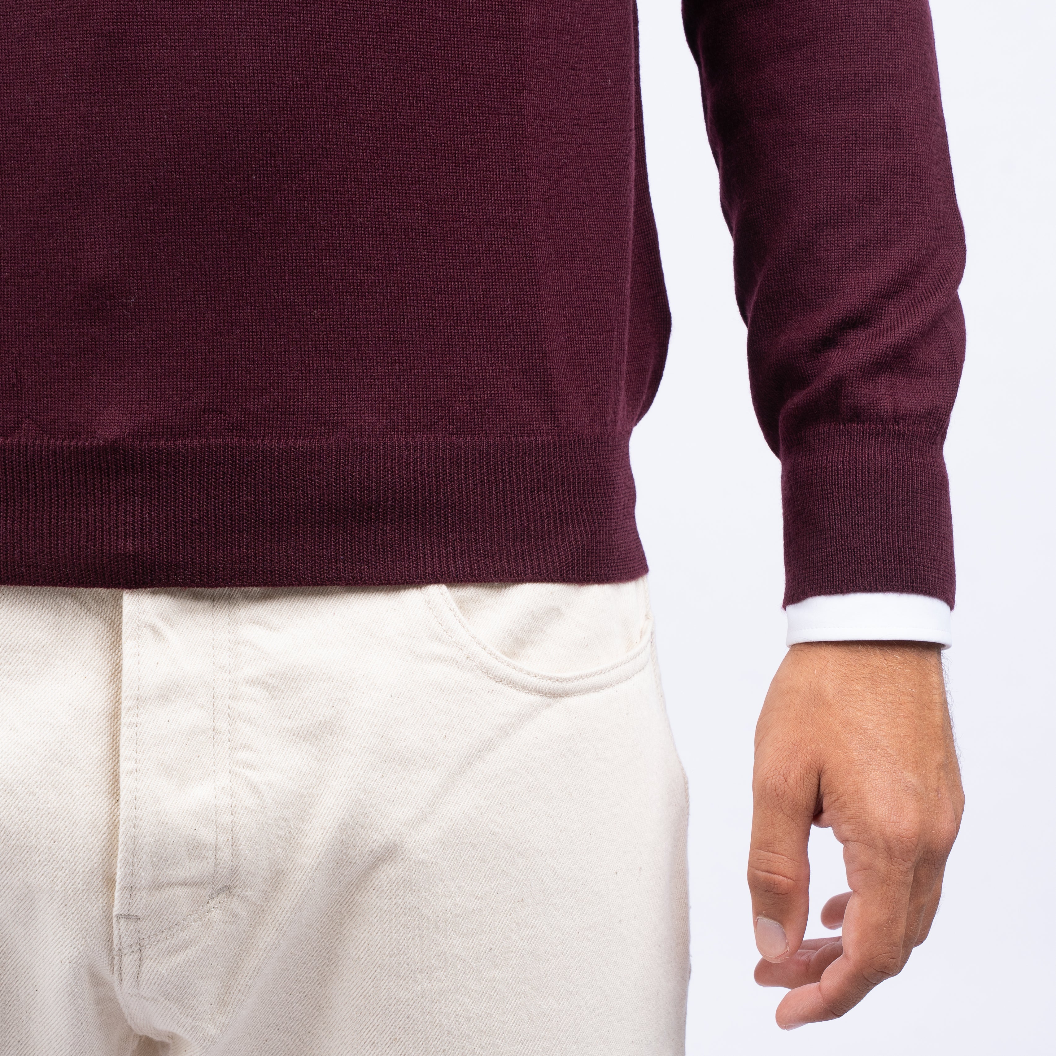 Gran Sasso Gebreide Polo Lange Mouw Bordeaux Rood | Extrafine Merino