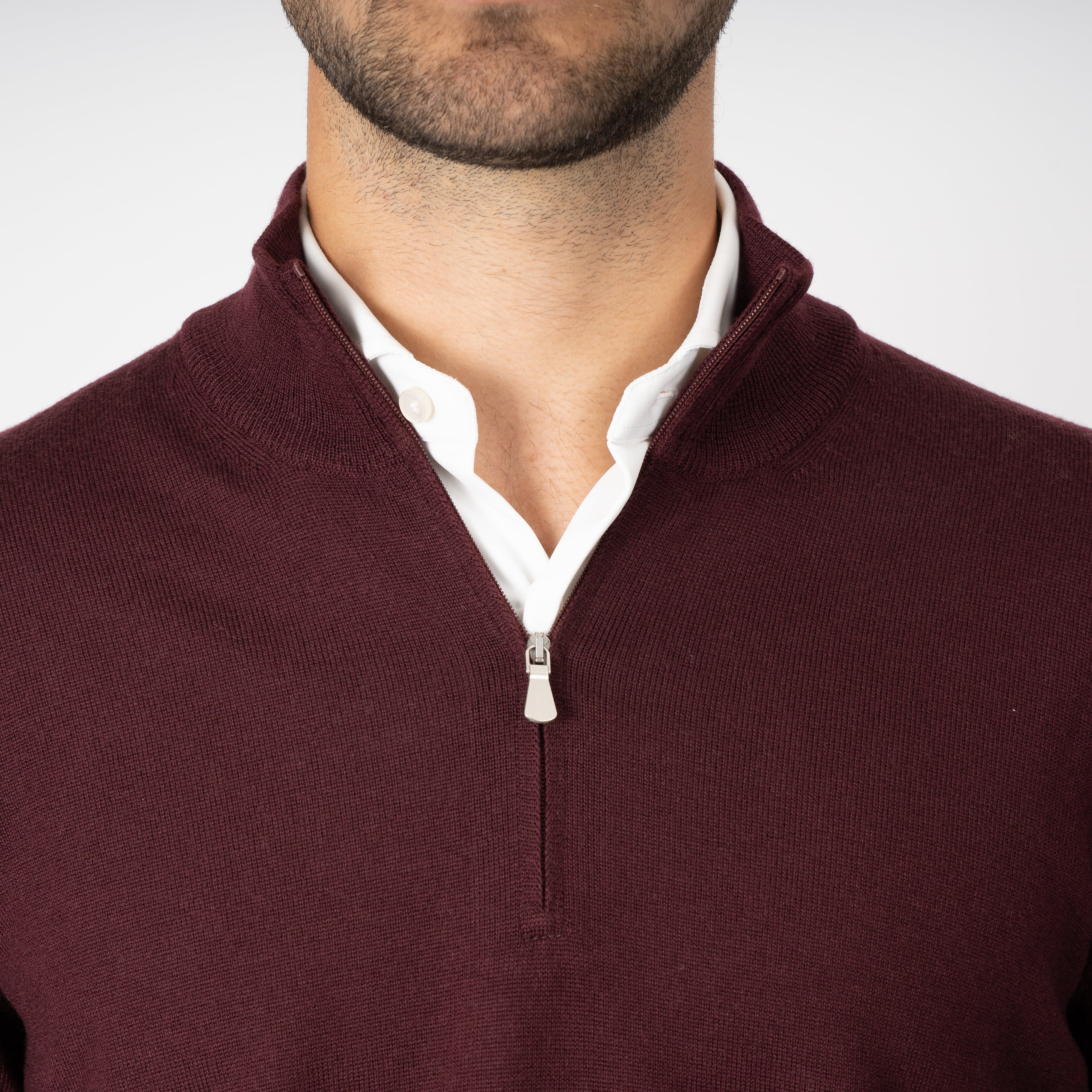 Gran Sasso Gebreide Trui met Rits Bordeaux Rood | Extrafine Merino