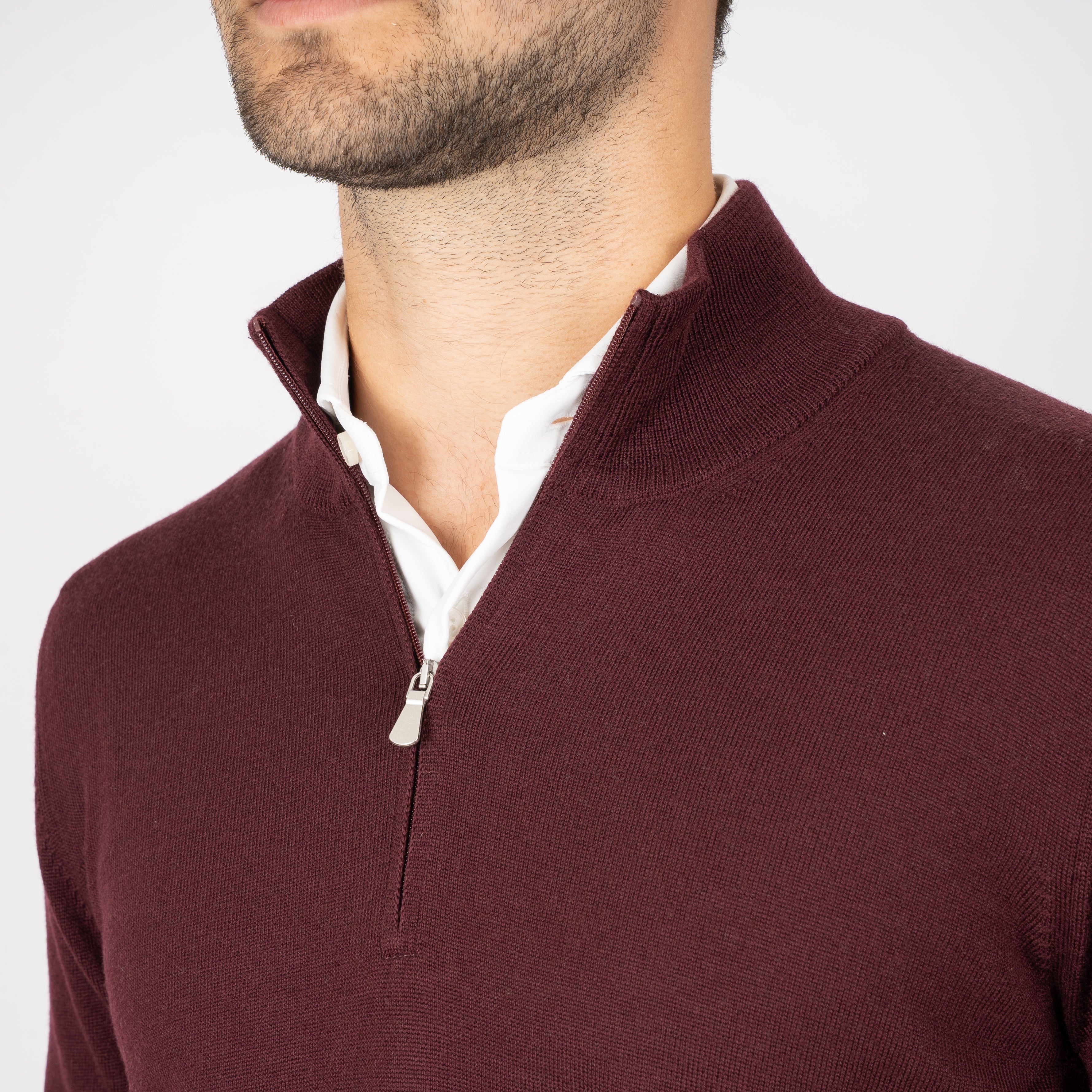 Gran Sasso Gebreide Trui met Rits Bordeaux Rood | Extrafine Merino