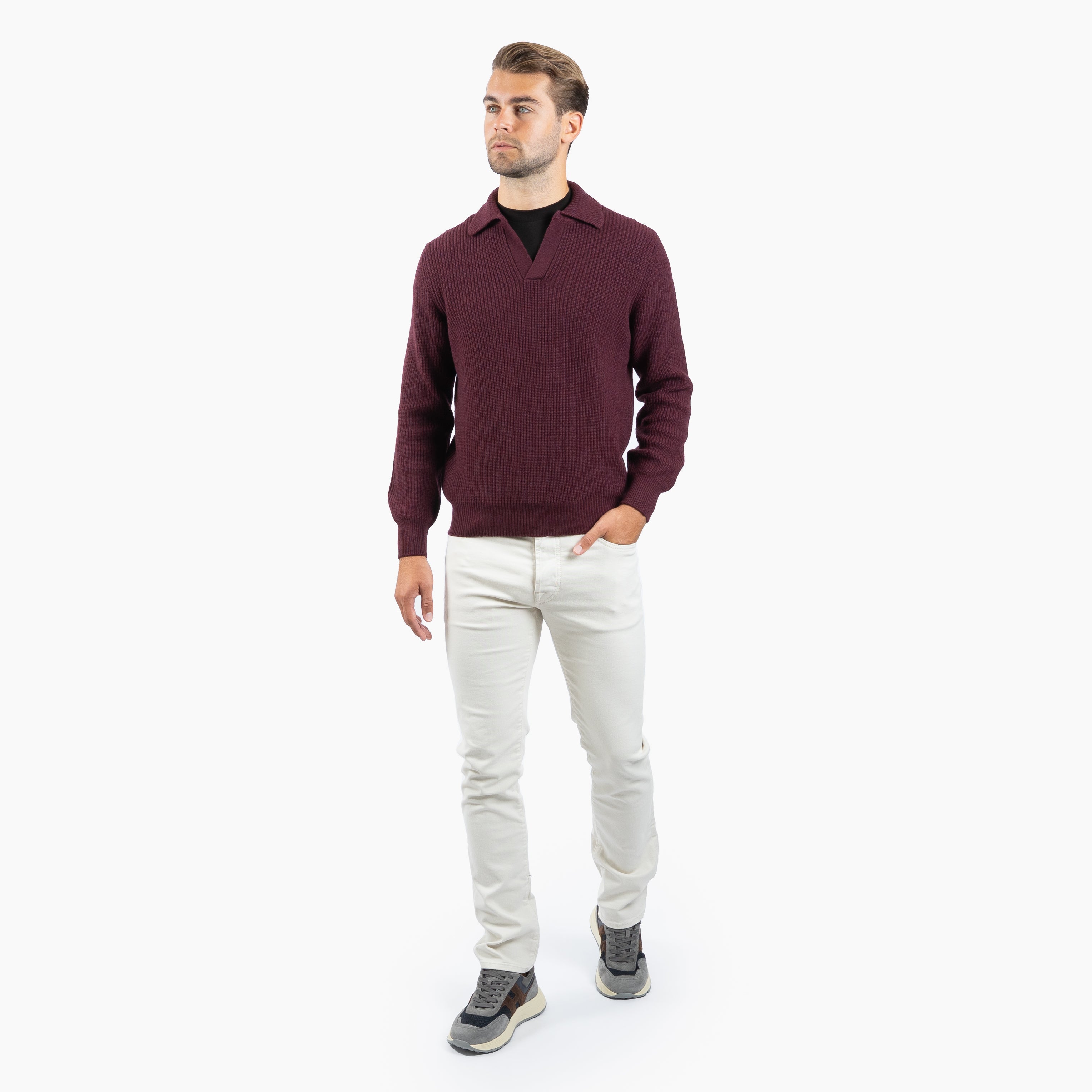 Gran Sasso Gebreide Buttonless Polotrui Bordeaux Rood | Super Geelong