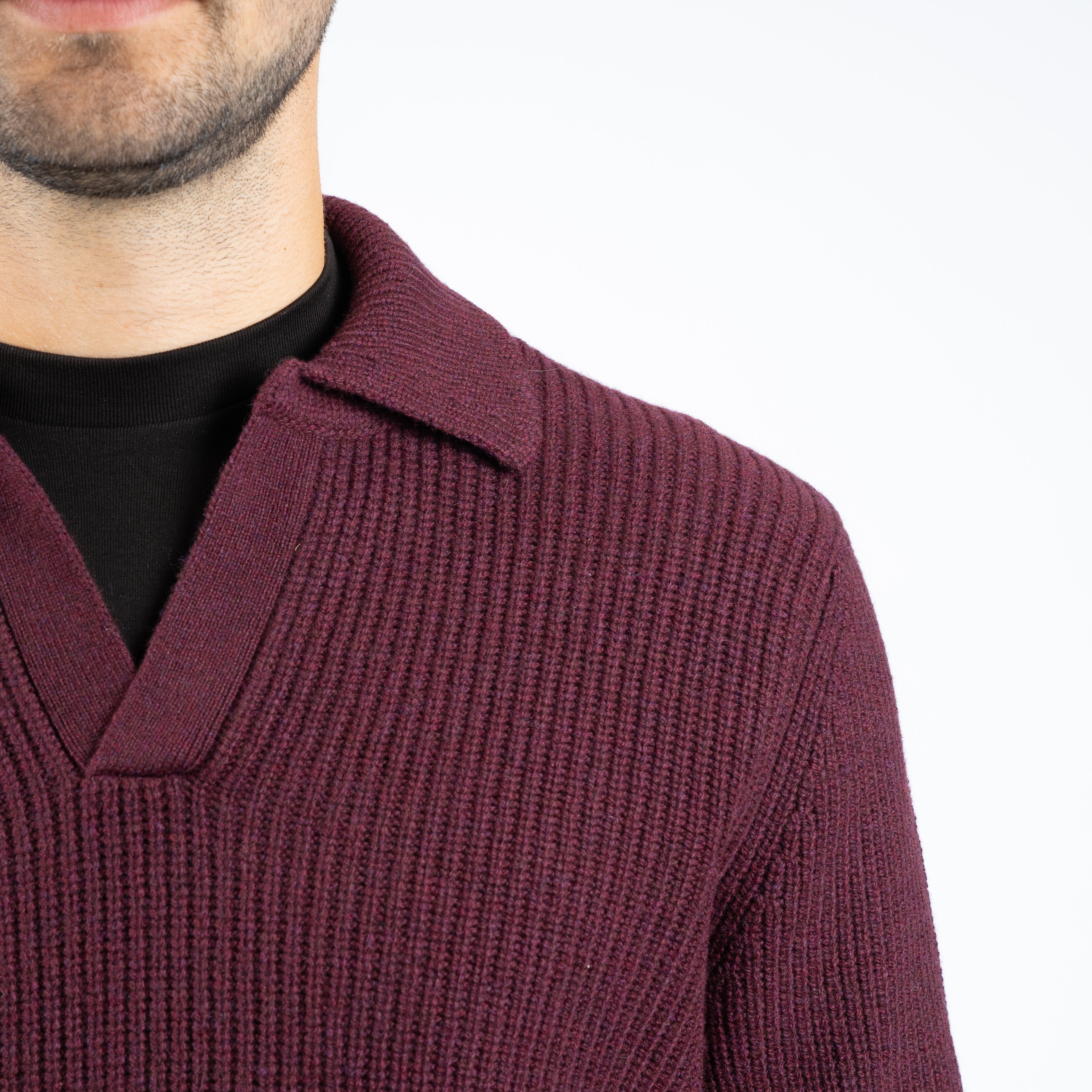 Gran Sasso Gebreide Buttonless Polotrui Bordeaux Rood | Super Geelong