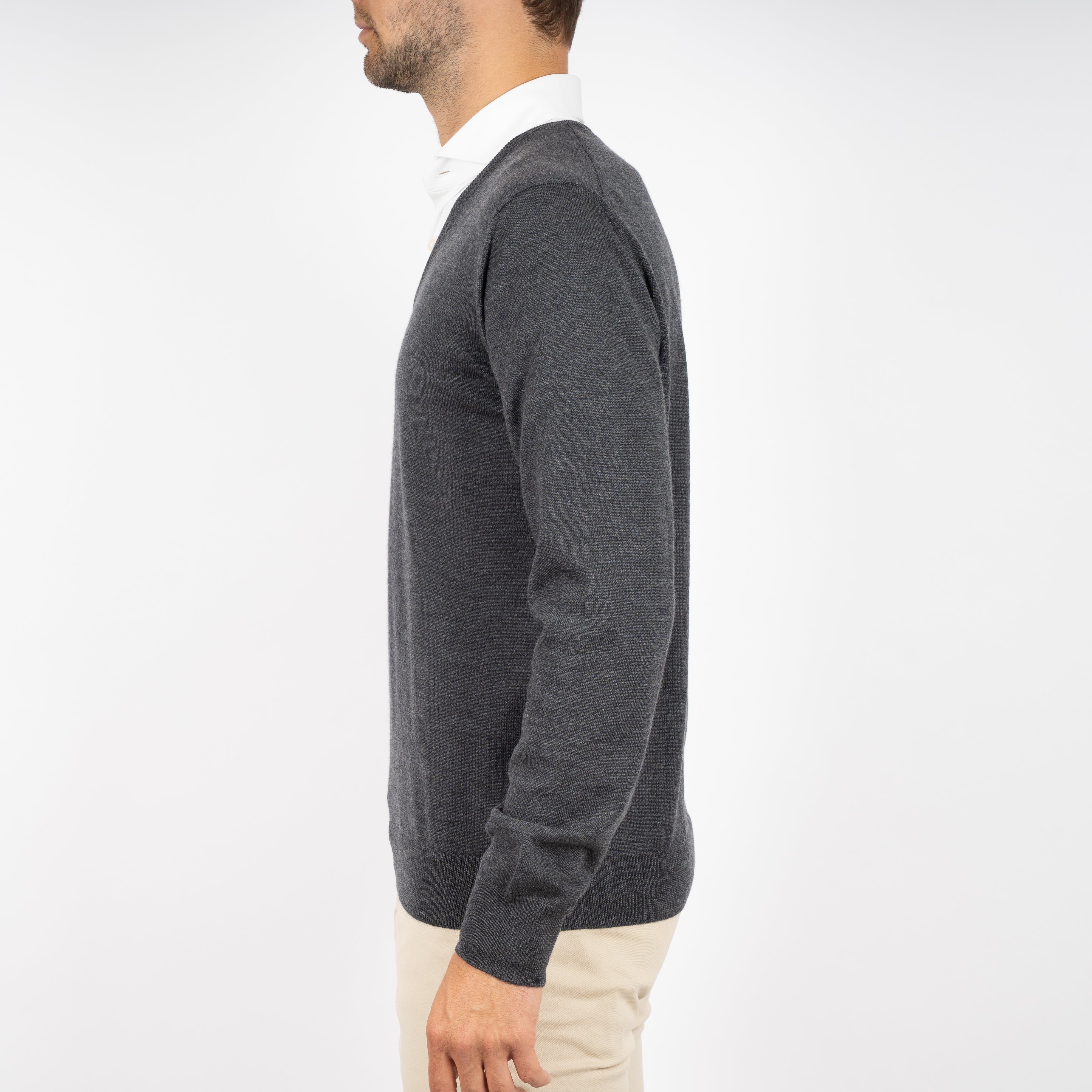 Gran Sasso Gebreide Trui V-Hals Grijs | Merino