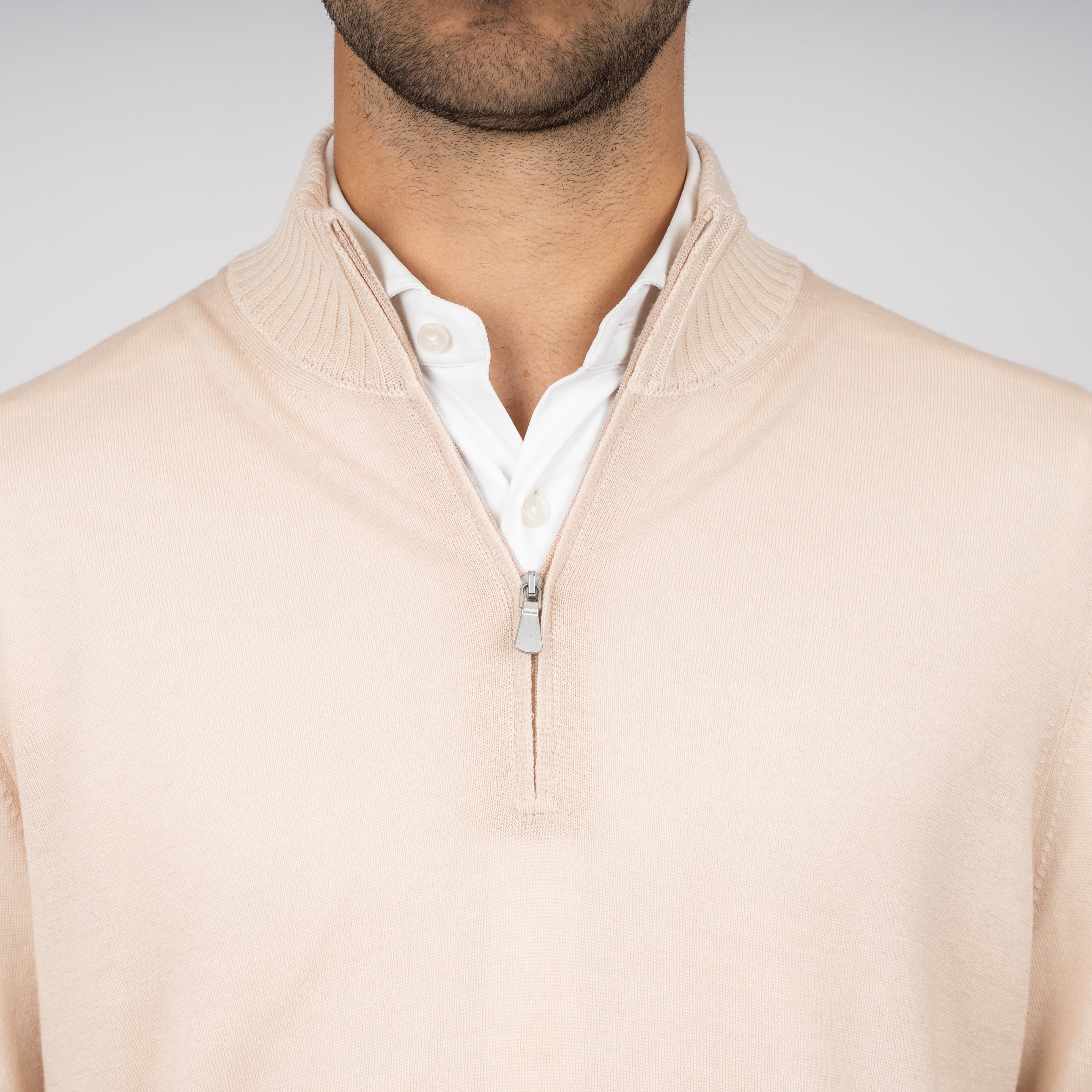 Gran Sasso Gebreide Trui met Rits Beige | Vintage Merino