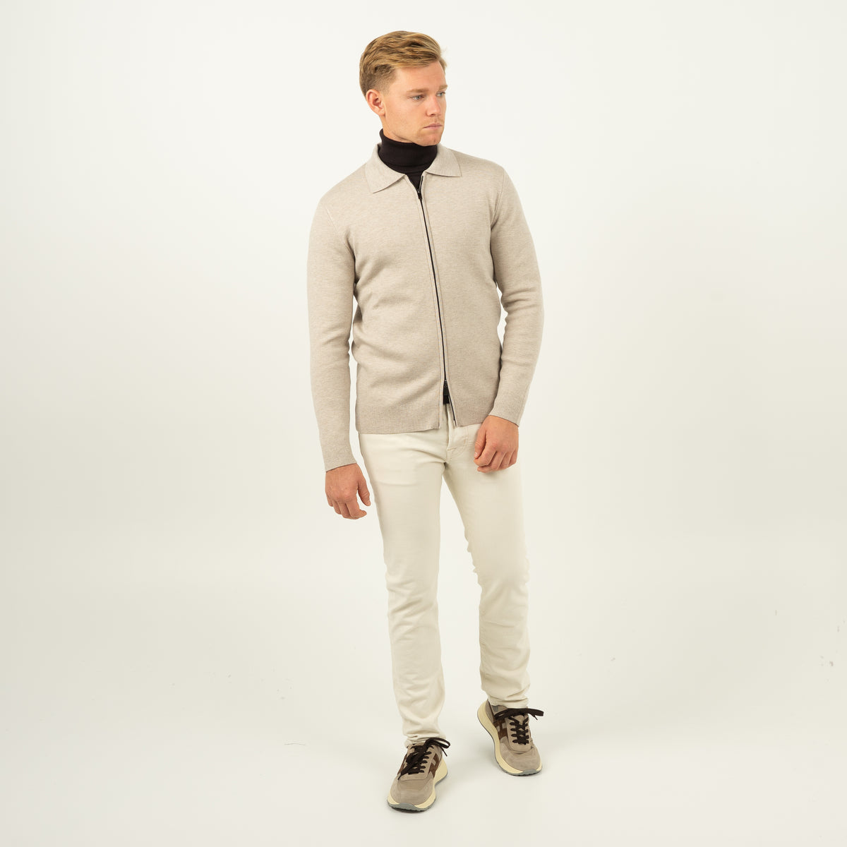 SEVEN DIALS Gebreid Vest met Rits Beige | Wakeley