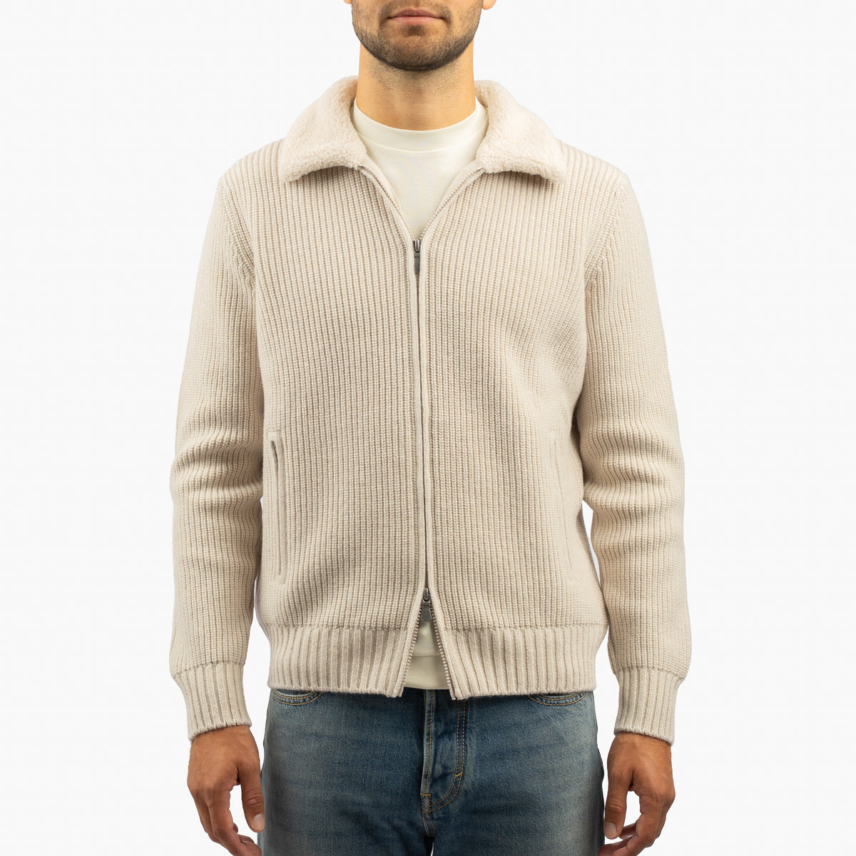 Gran Sasso Vest Beige met Teddy-Kraag | Extrafine Merino