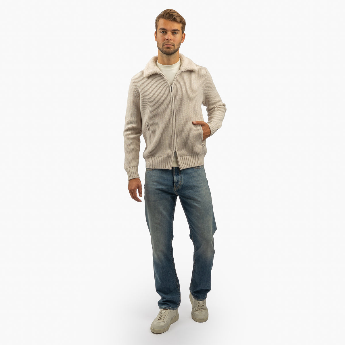 Gran Sasso Vest Beige met Teddy-Kraag | Extrafine Merino