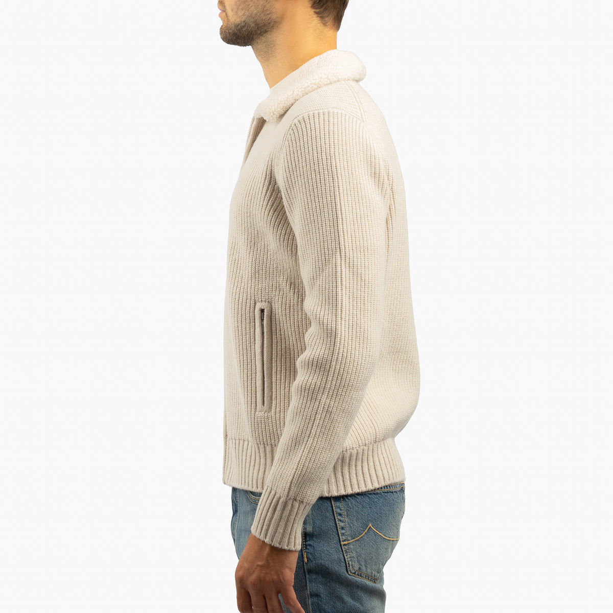 Gran Sasso Vest Beige met Teddy-Kraag | Extrafine Merino