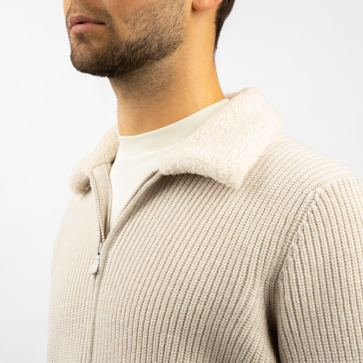 Gran Sasso Vest Beige met Teddy-Kraag | Extrafine Merino