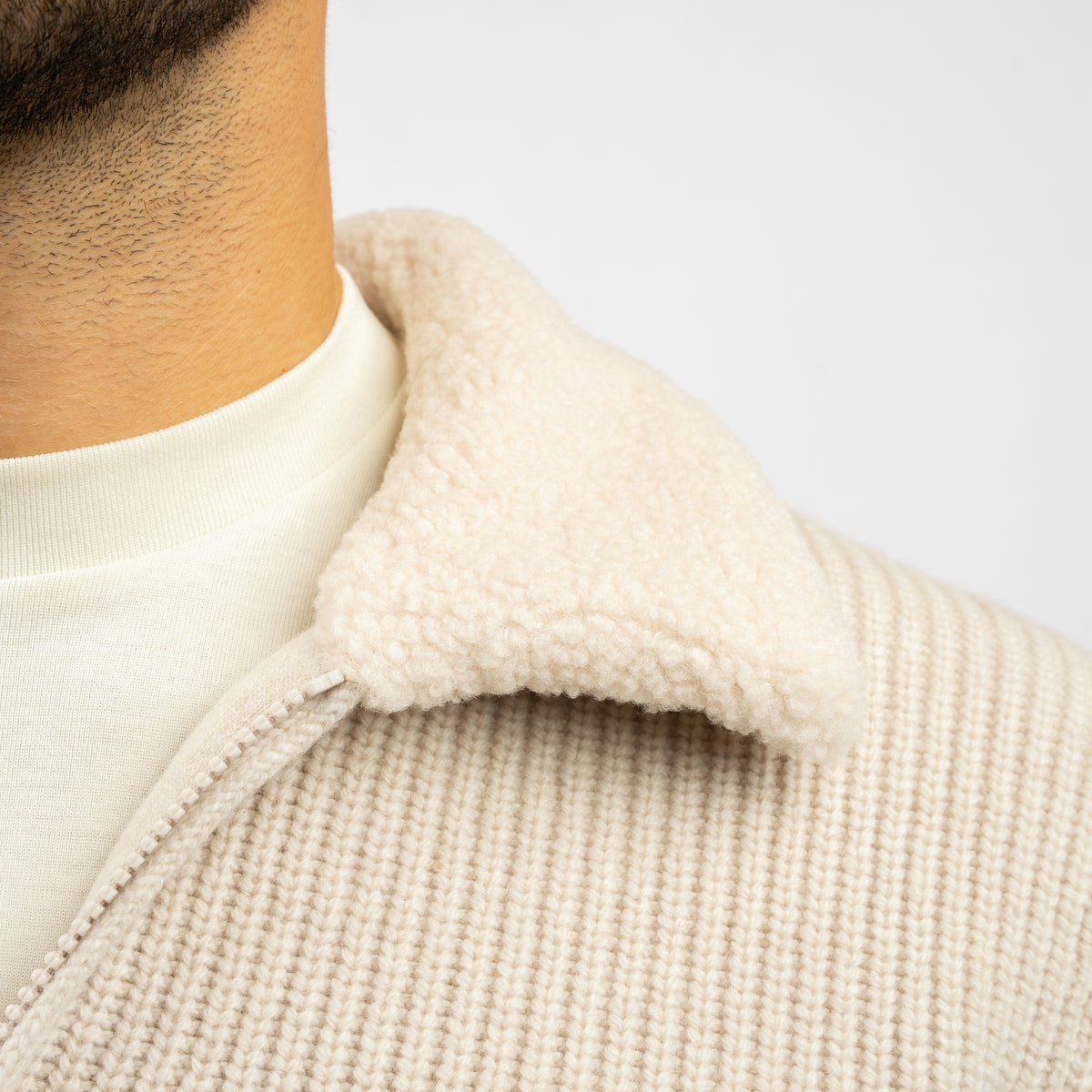 Gran Sasso Vest Beige met Teddy-Kraag | Extrafine Merino