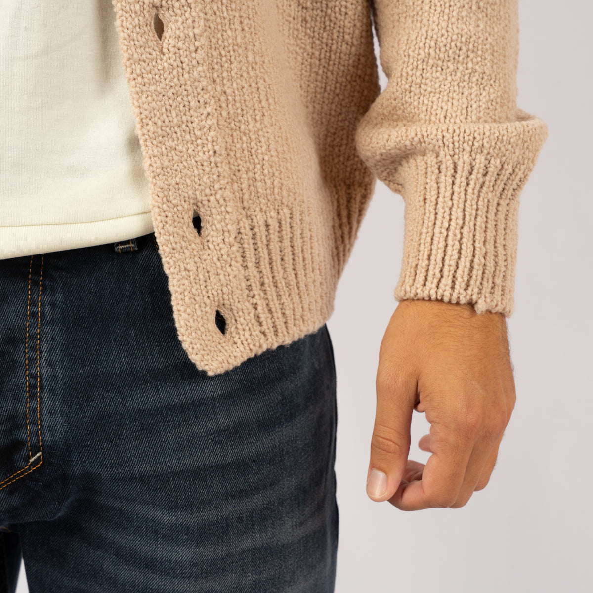 Gran Sasso Gebreid Knoopvest Beige