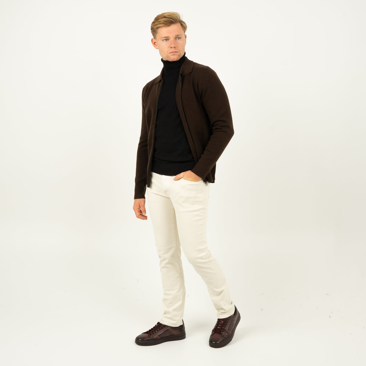 SEVEN DIALS Gebreid Vest met Rits Bruin | Wakeley