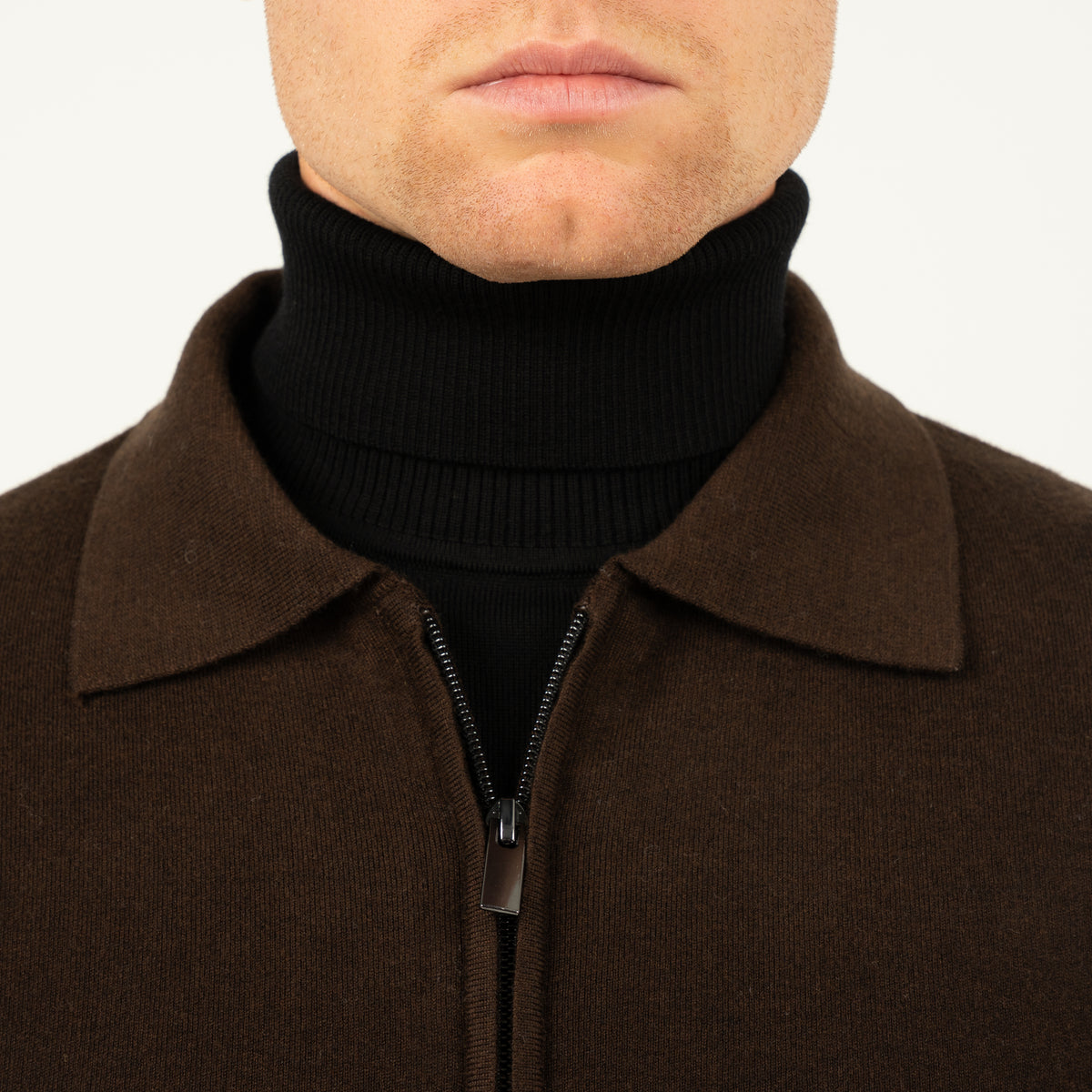 SEVEN DIALS Gebreid Vest met Rits Bruin | Wakeley