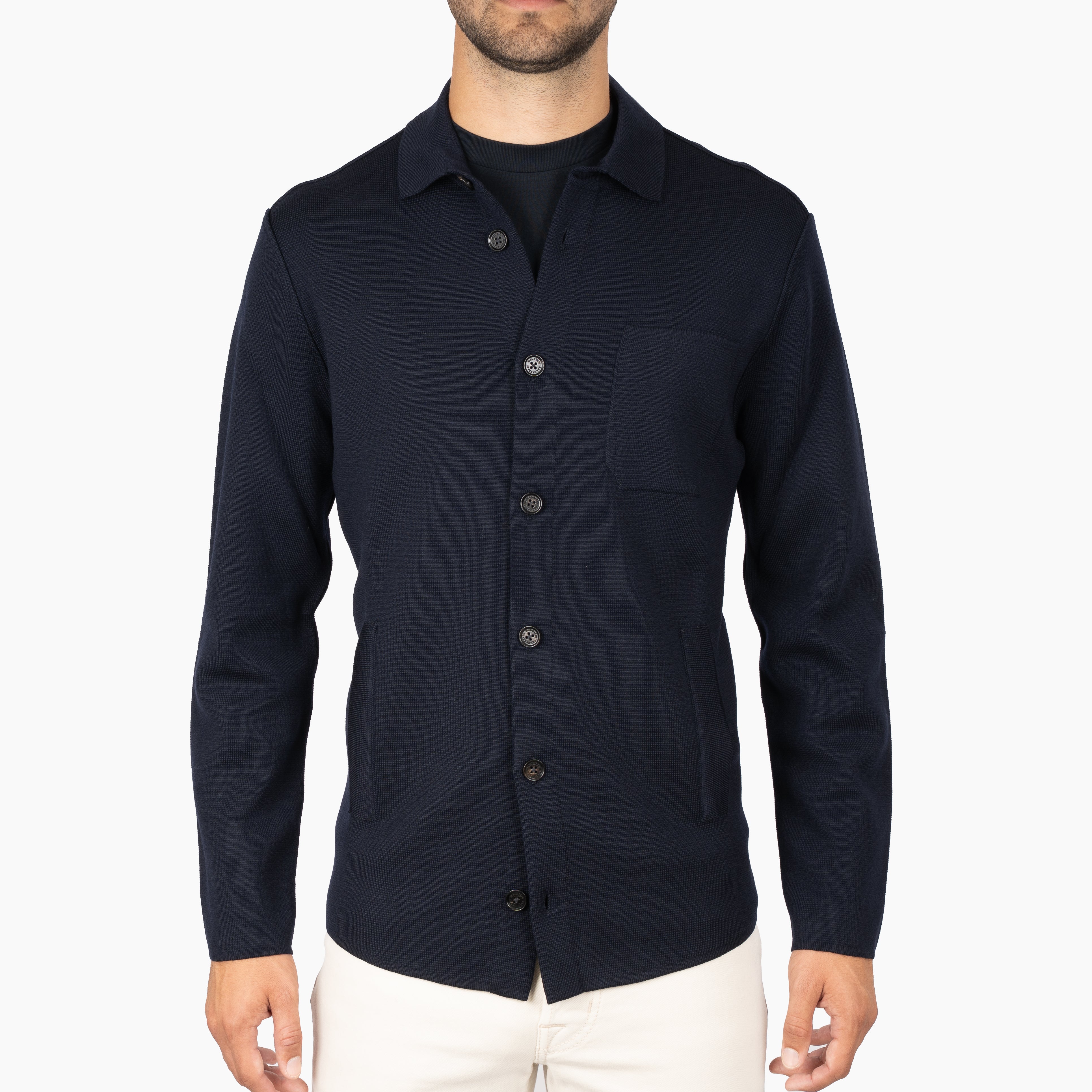 Maurizio Baldassari Gebreid Overshirt Blauw | Milano Stitch