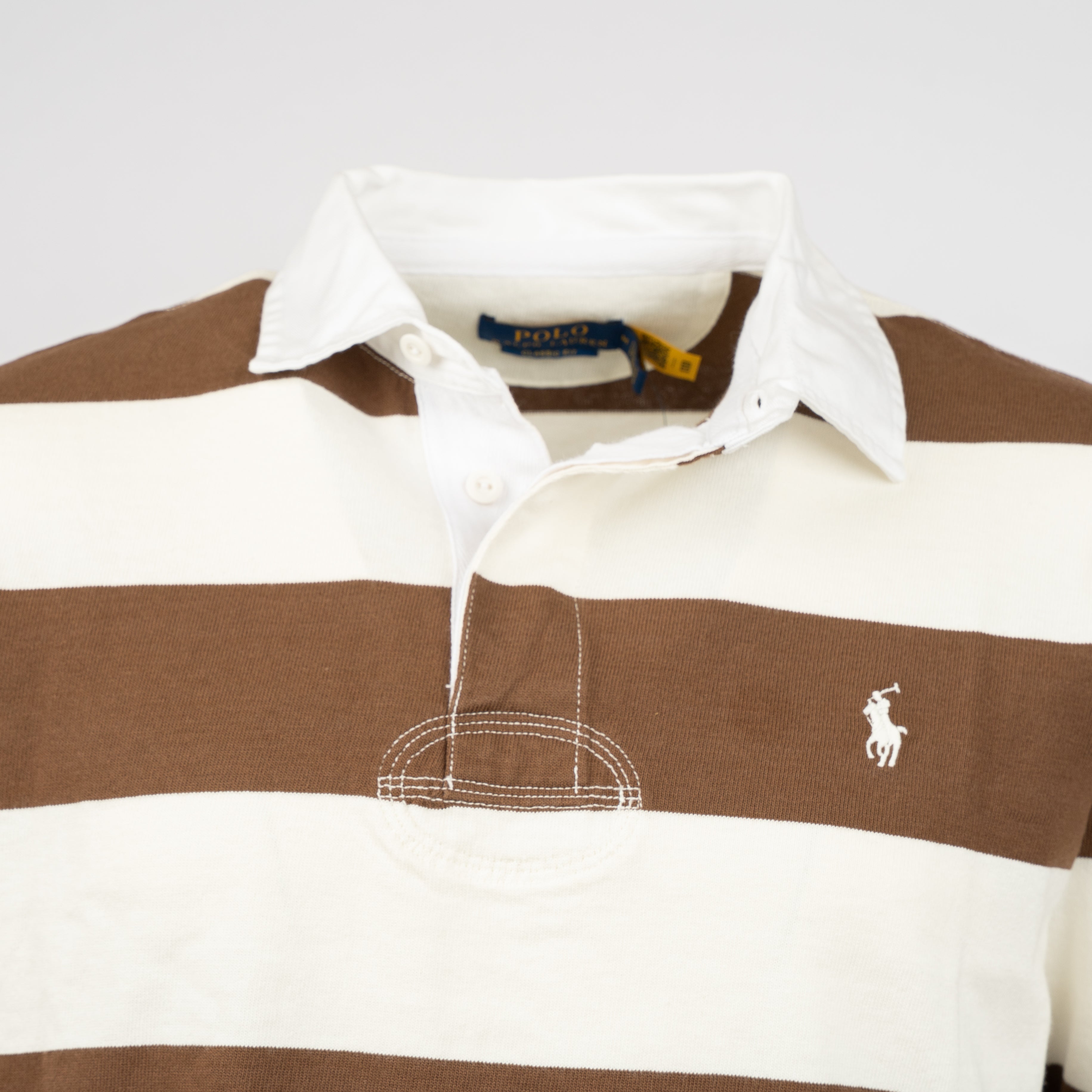 Ralph Lauren Polo Lange Mouw Camel Gestreept | Iconic Rugby Shirt