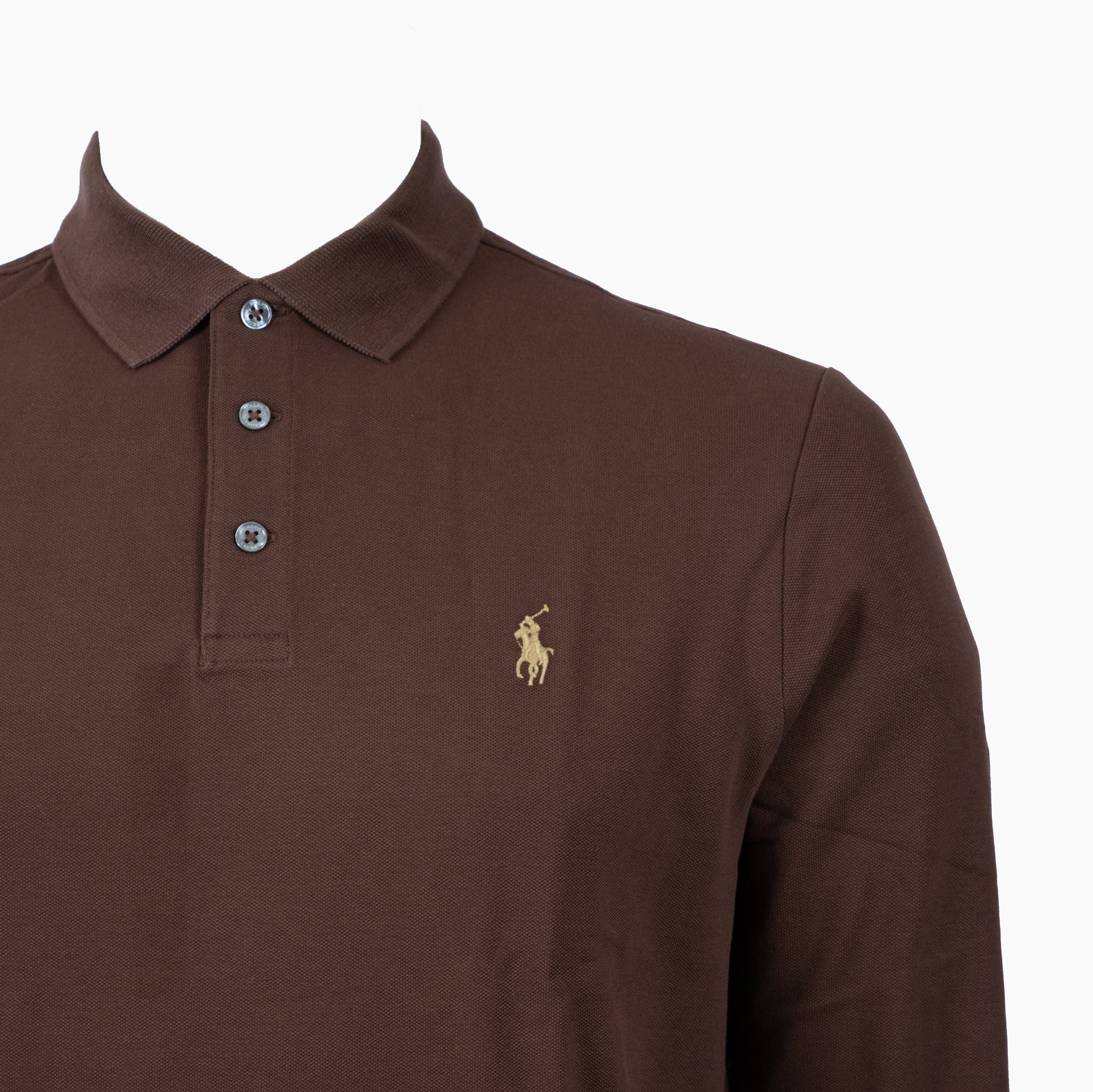 Ralph Lauren Polo Lange Mouw Bruin | Custom Slim Fit