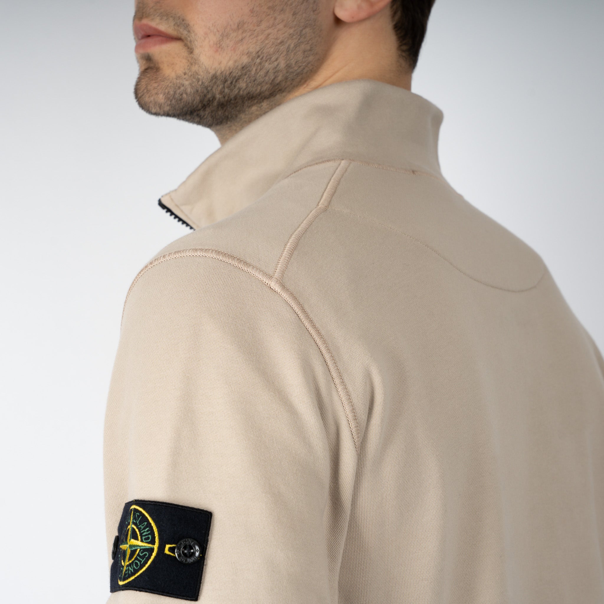 Stone Island Sweater met Rits Zand | Cotton Fleece