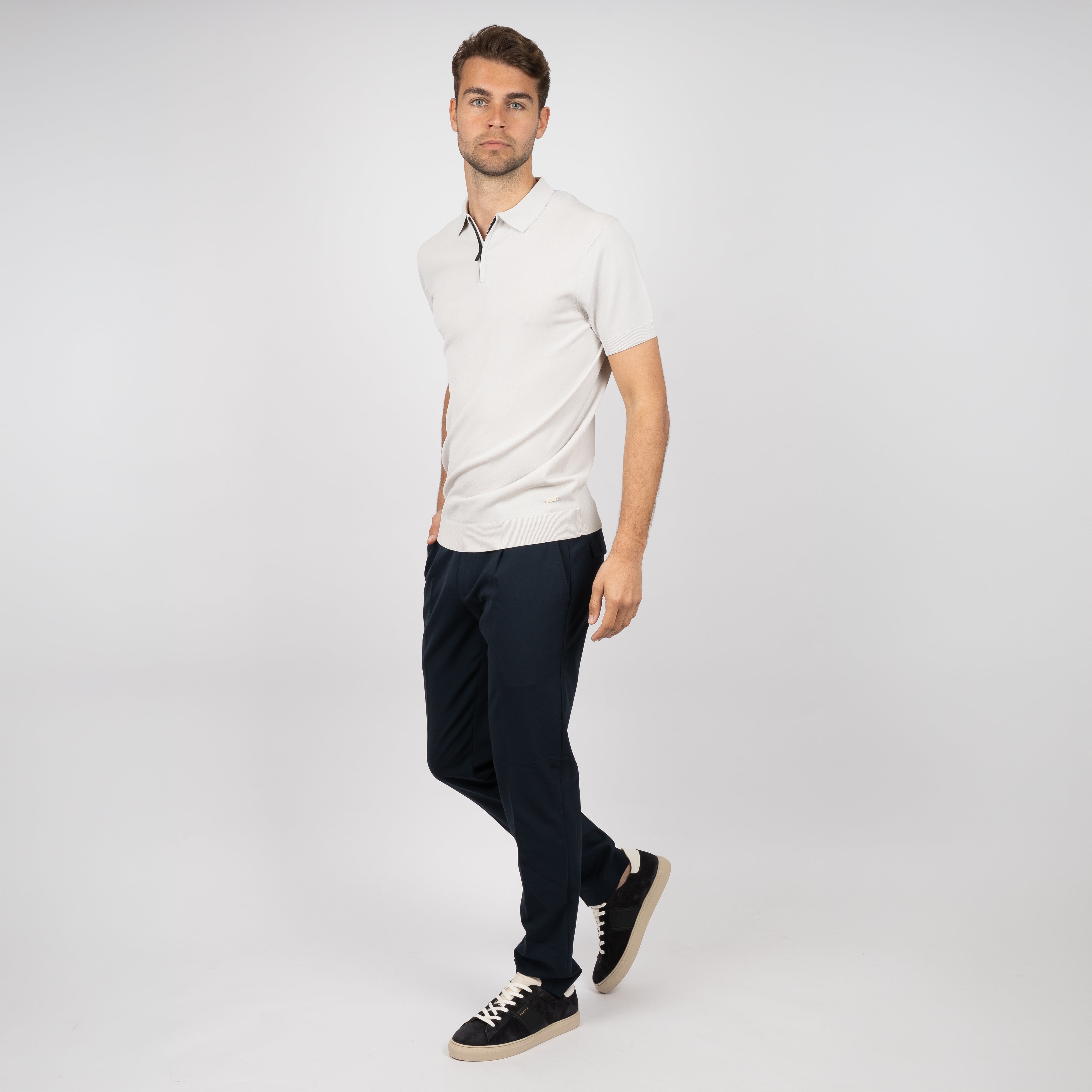 SEVEN DIALS Technische Polo met Rits Lichtgrijs | Osric