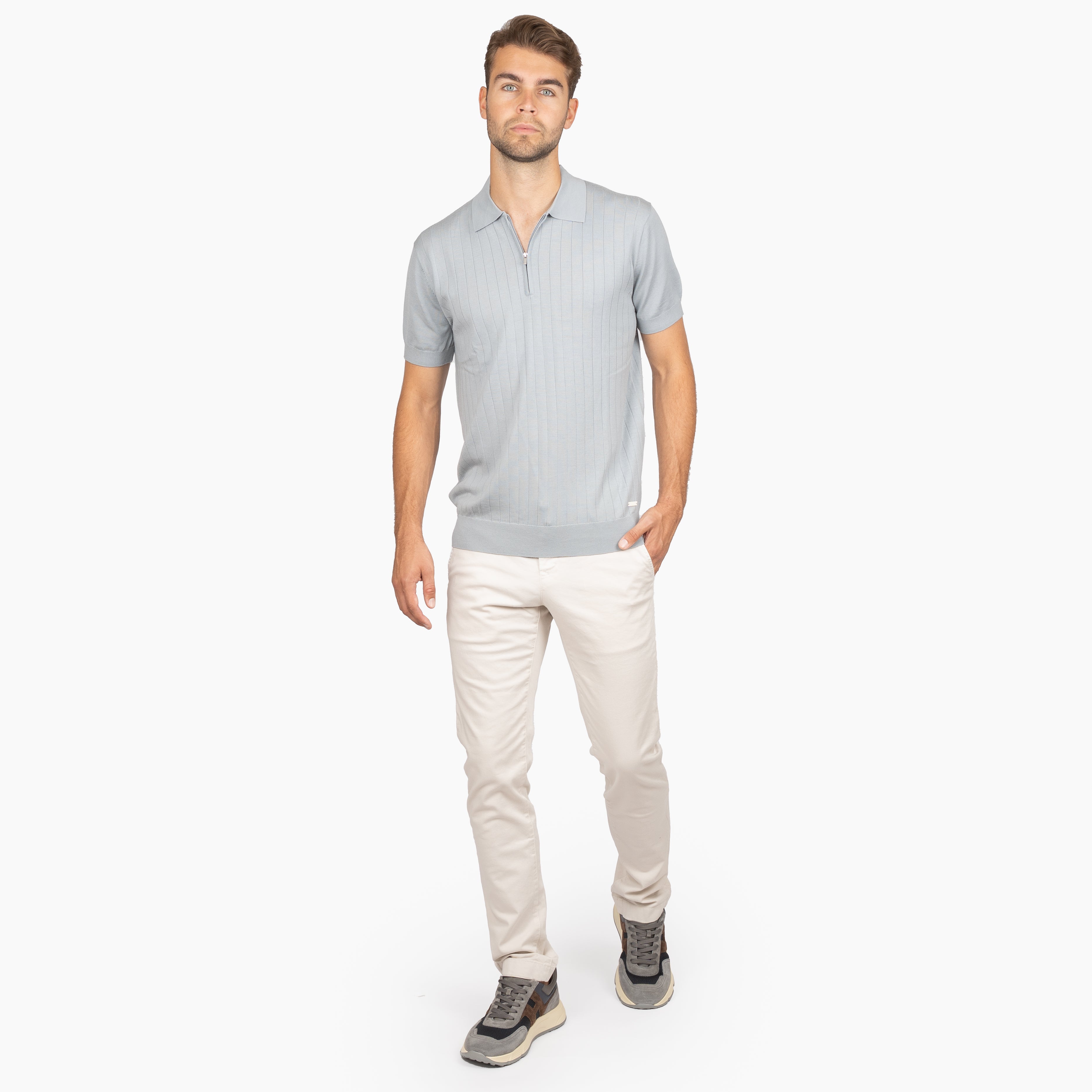 SEVEN DIALS Gebreide Polo met Rits Grijs | Brentt