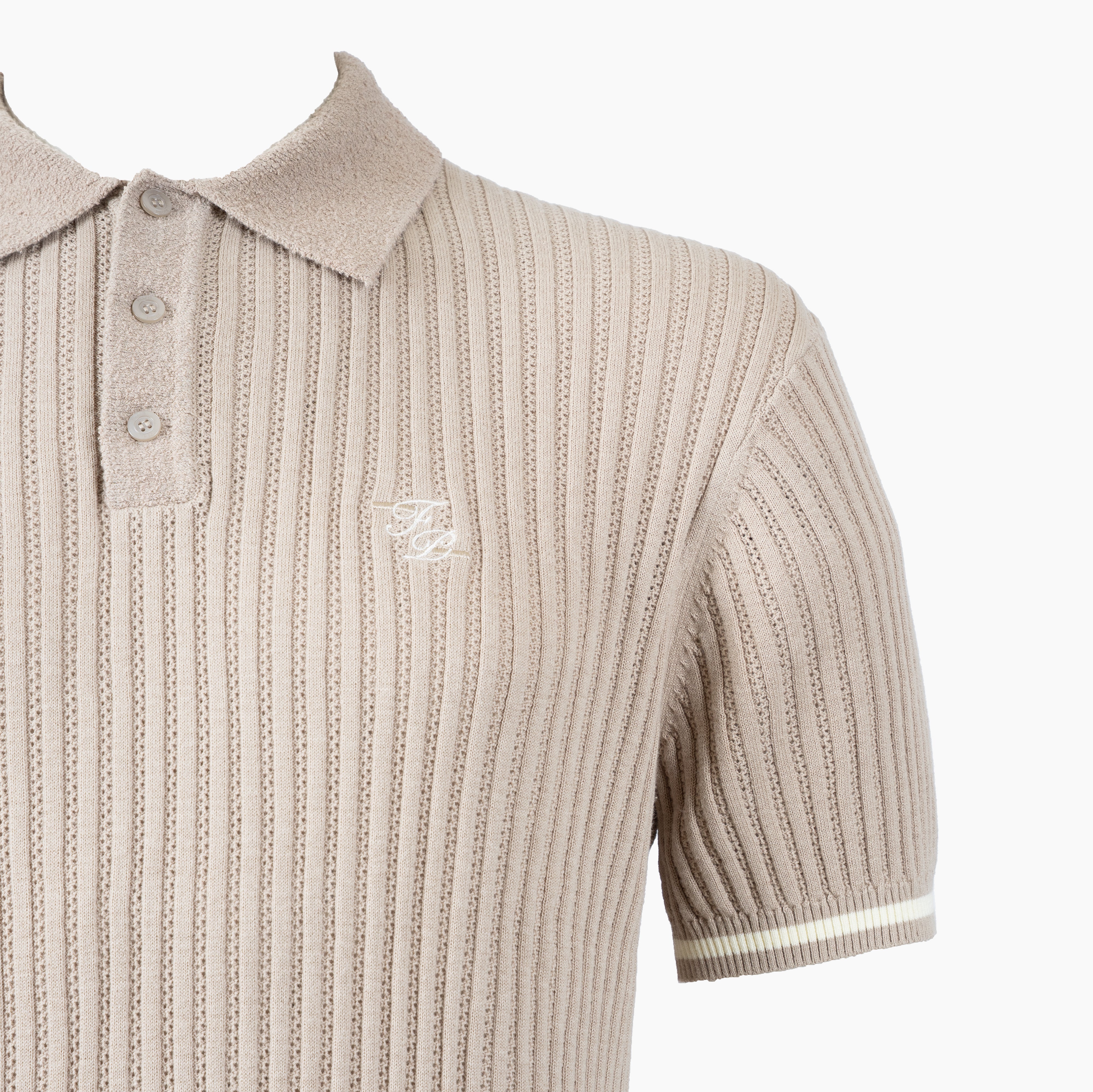 Filling Pieces Gebreide Polo Beige | Knit Polo Boucle