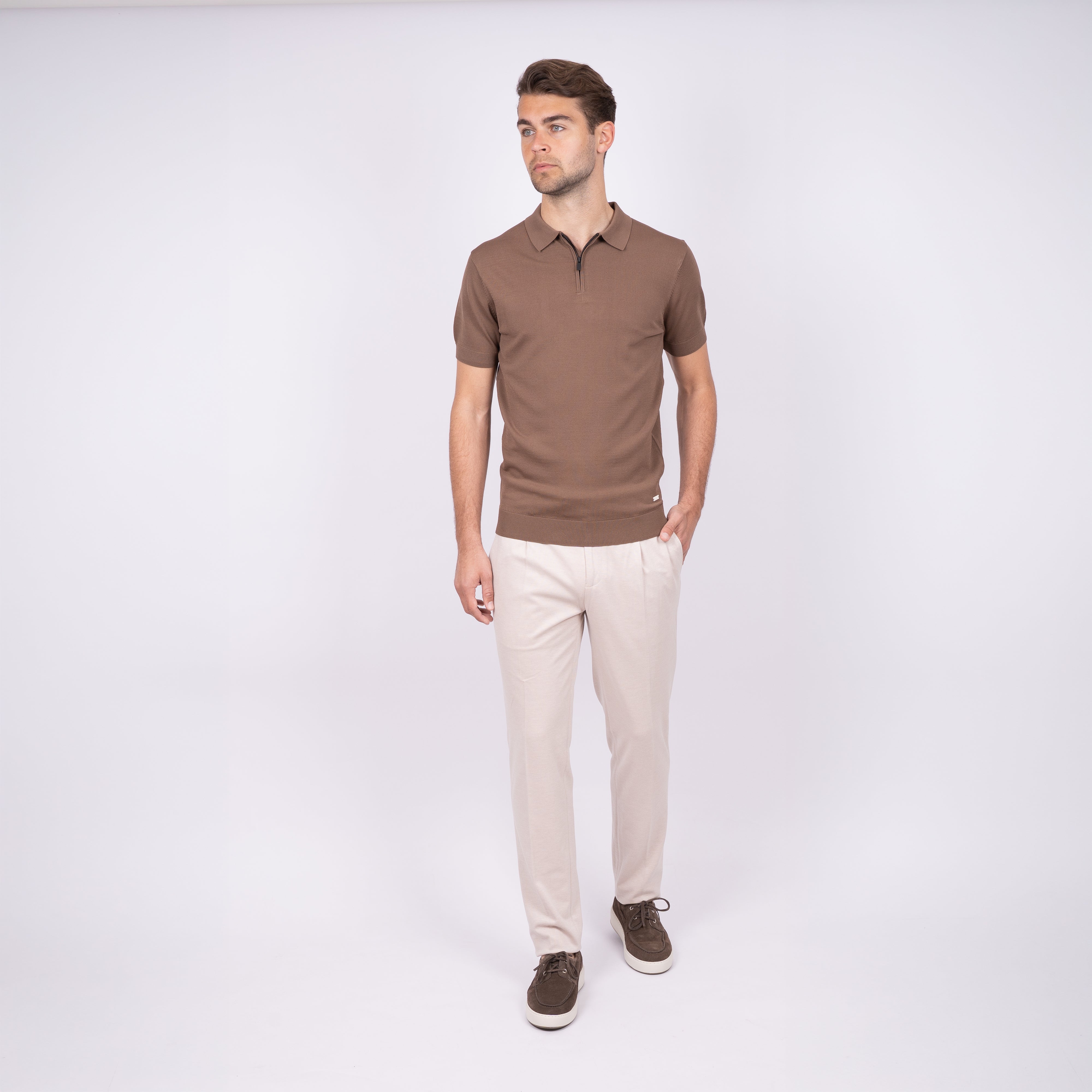 SEVEN DIALS Technische Polo met Rits Roestbruin | Osric