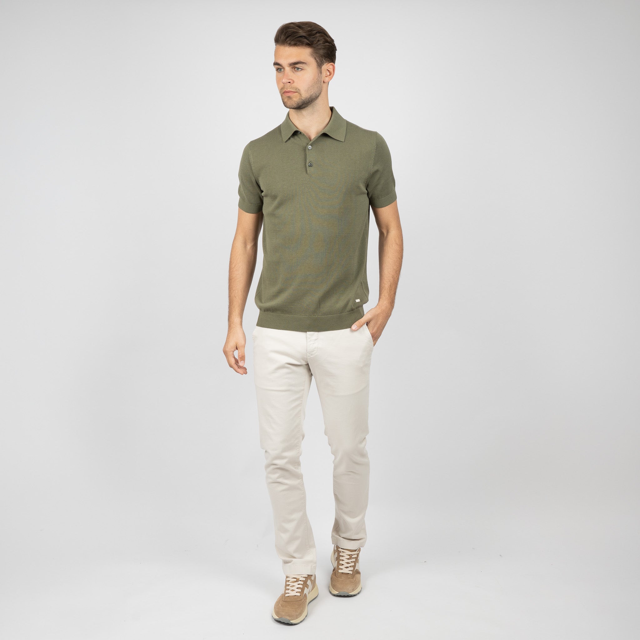 SEVEN DIALS Gebreide Polo Olijfgroen | Fillin