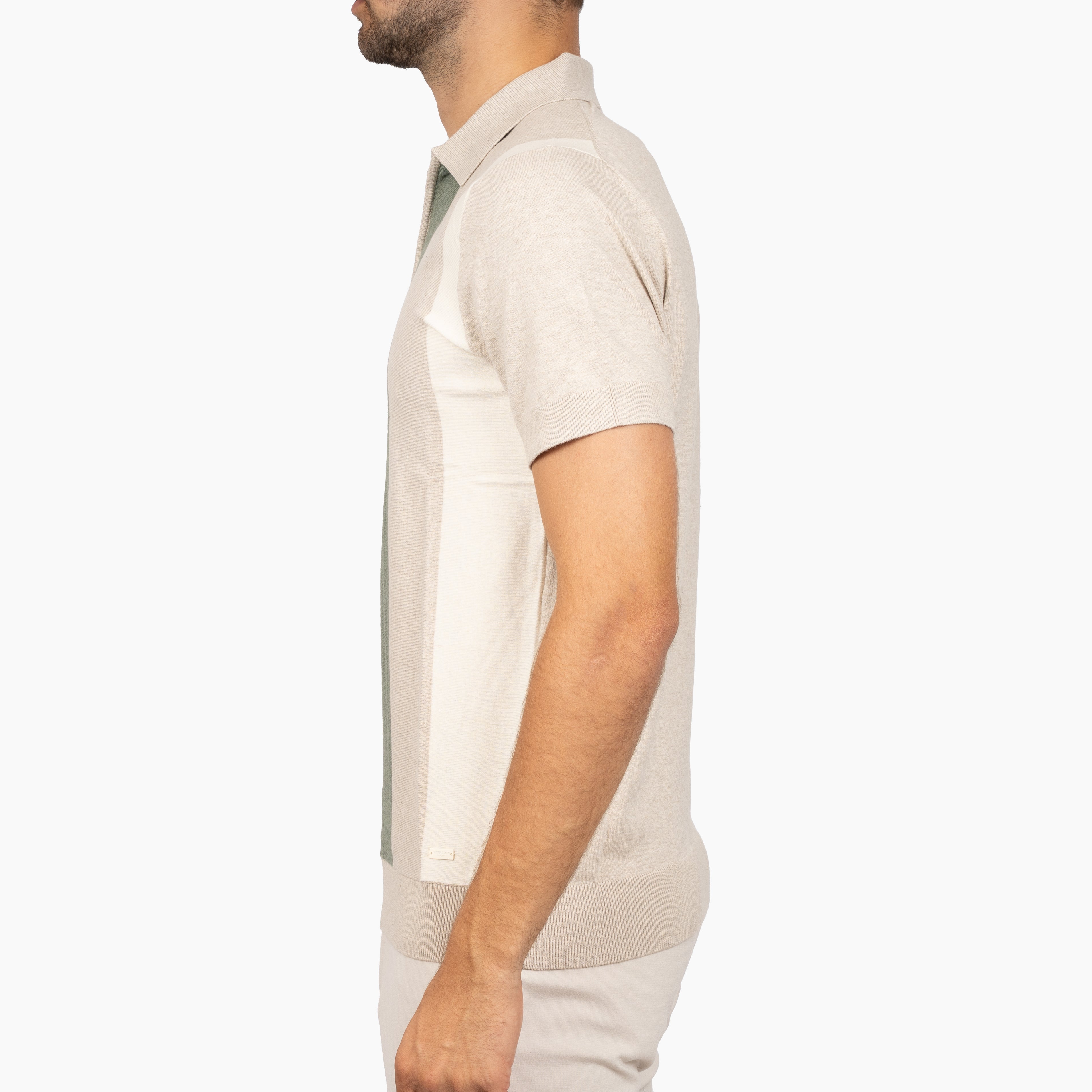 SEVEN DIALS Gebreide Polo met Rits Beige / Groen | Fry