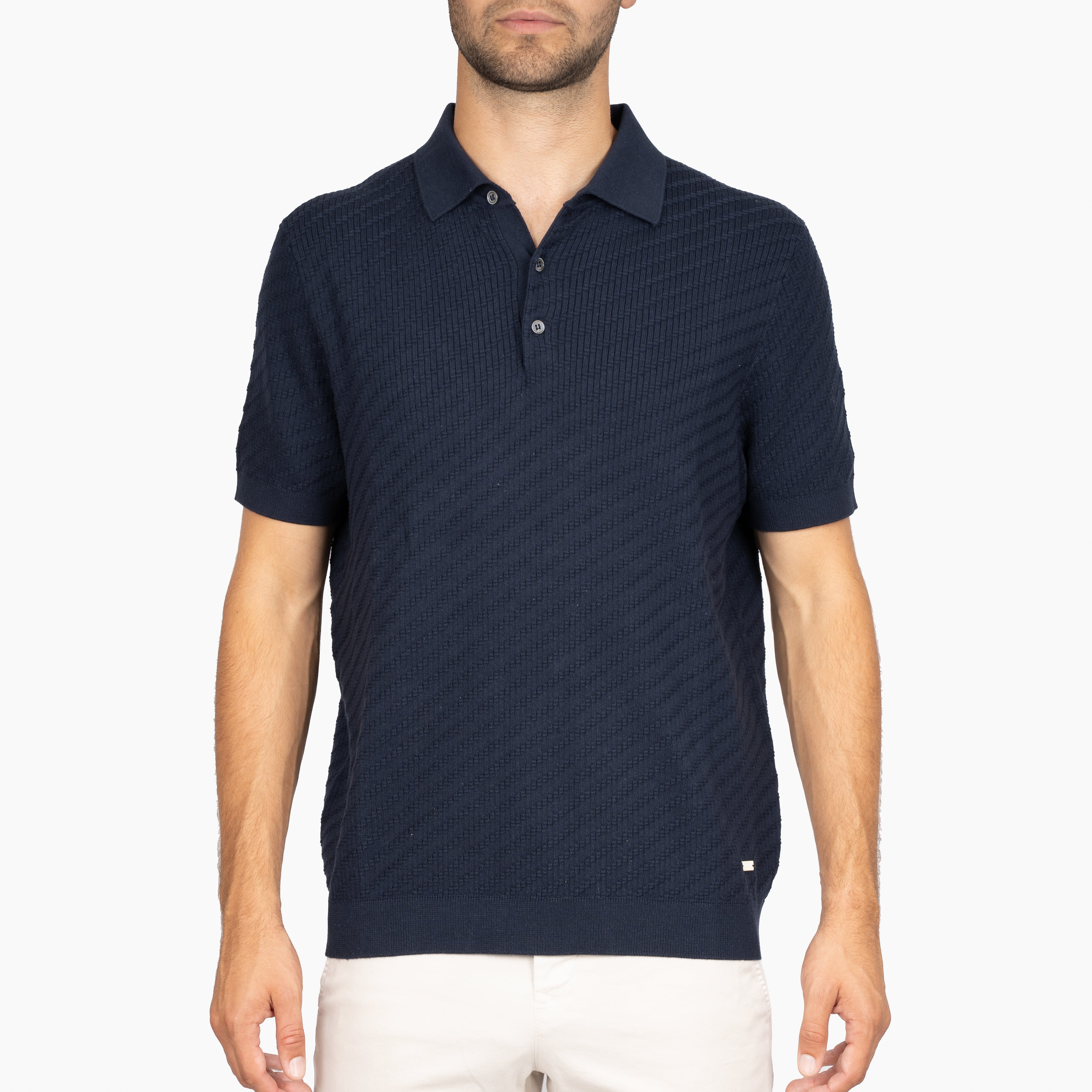 SEVEN DIALS Gebreide Polo Blauw | Adrin