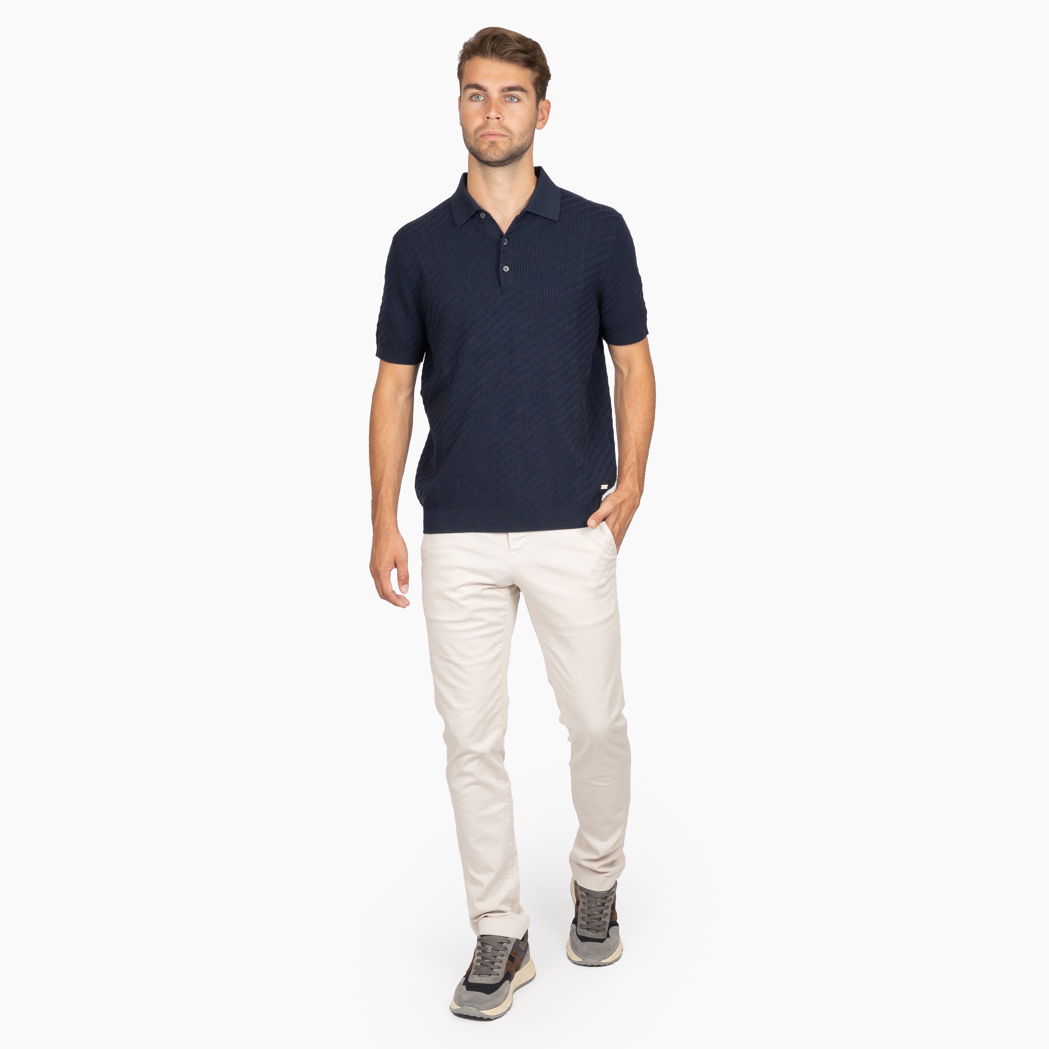 SEVEN DIALS Gebreide Polo Blauw | Adrin