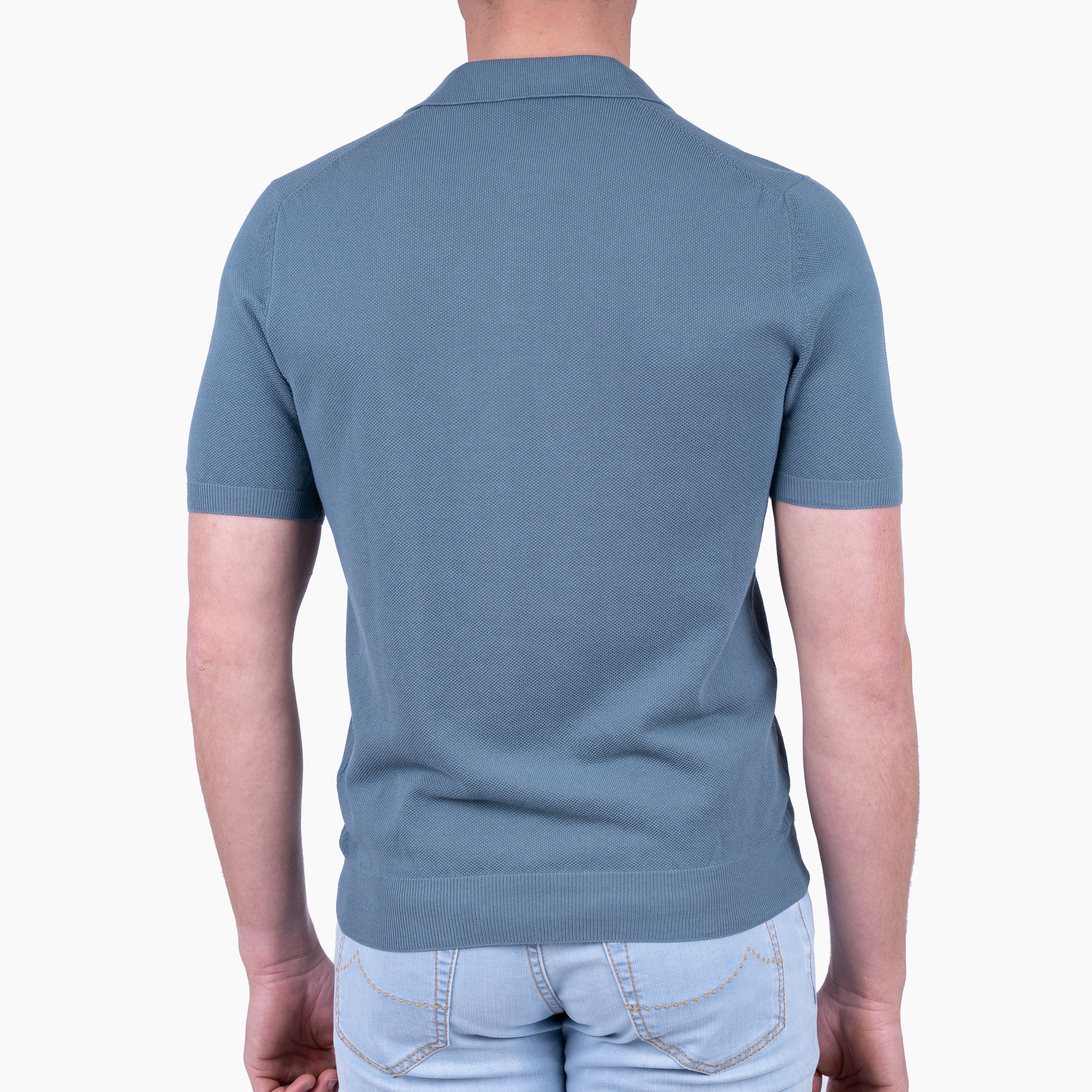 Gran Sasso Polo Buttonless Kraag Staalblauw | Fresh Cotton