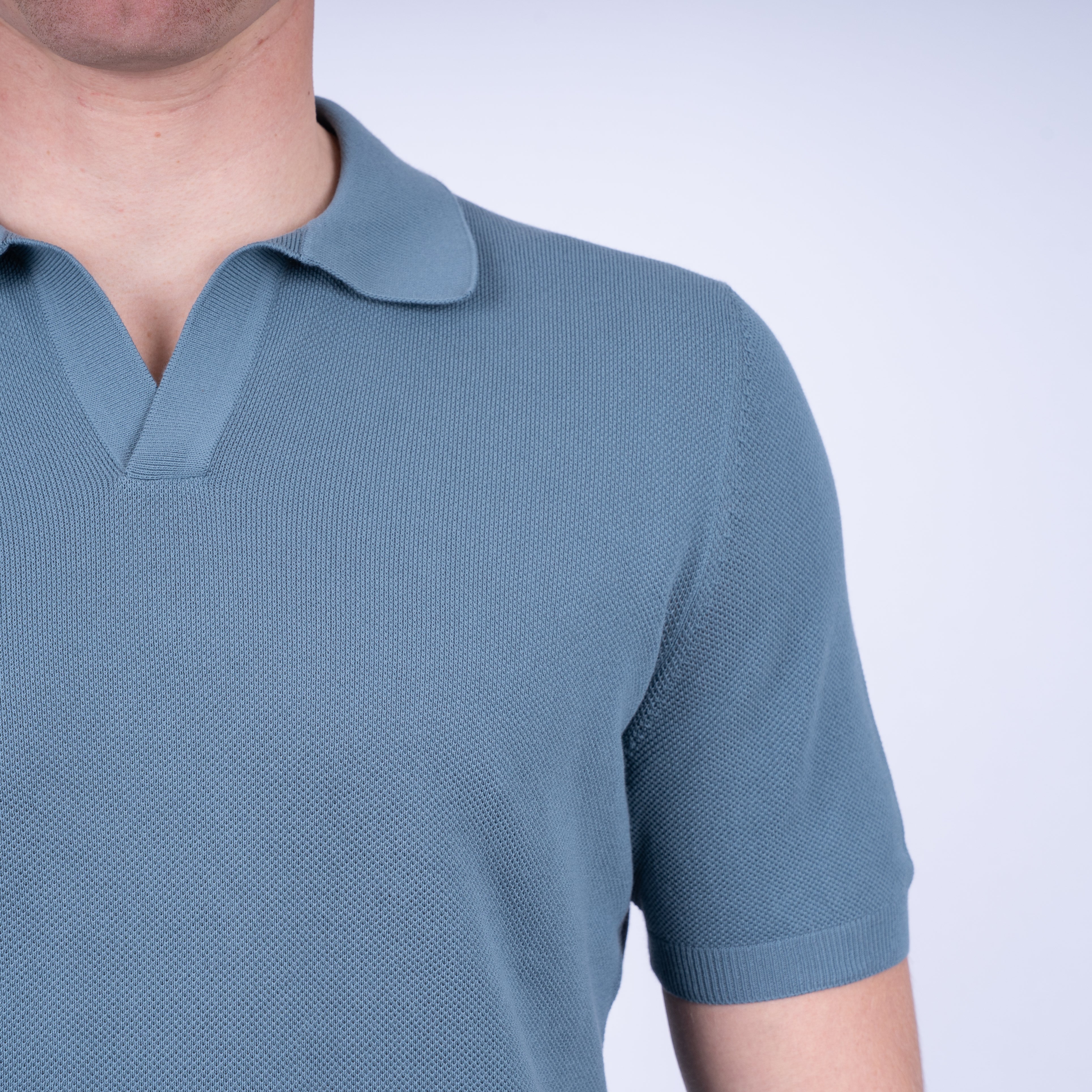 Gran Sasso Polo Buttonless Kraag Staalblauw | Fresh Cotton