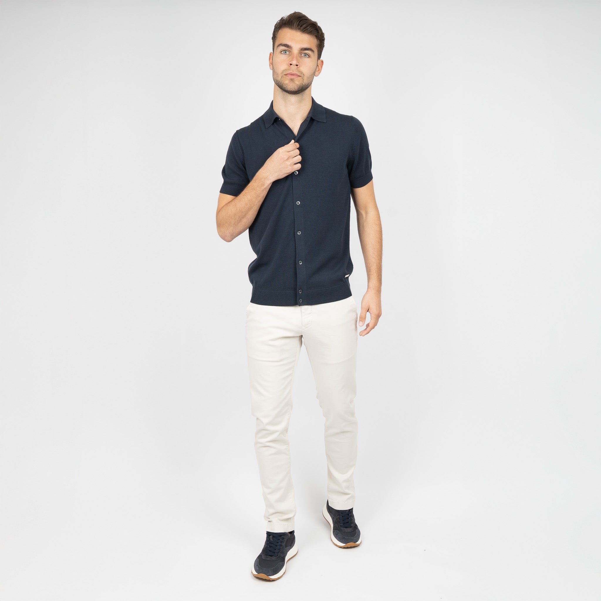 SEVEN DIALS Gebreide Doorknoop Polo Blauw | Rudy
