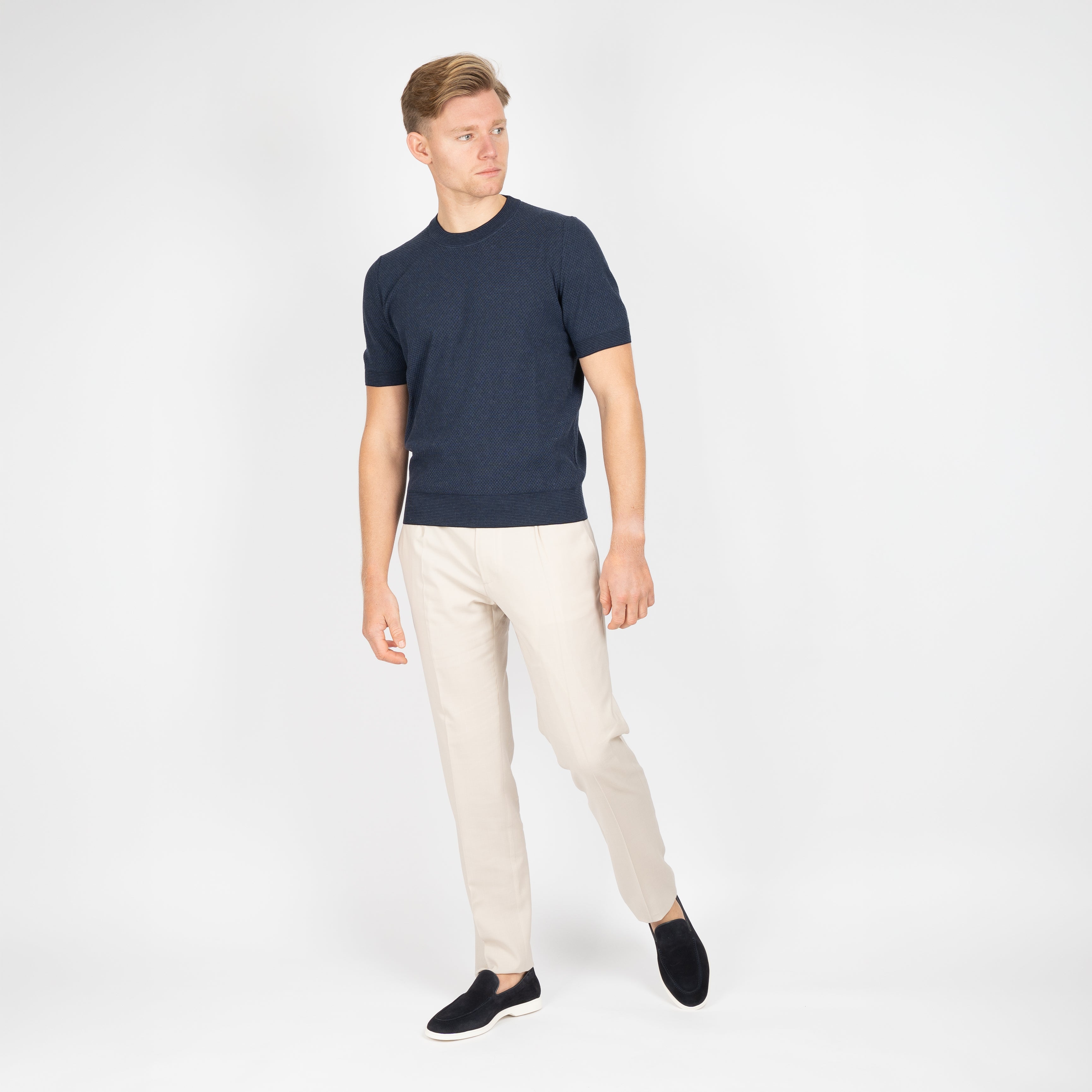 Gran Sasso Gebreid T-Shirt Donkerblauw | Fresh Cotton