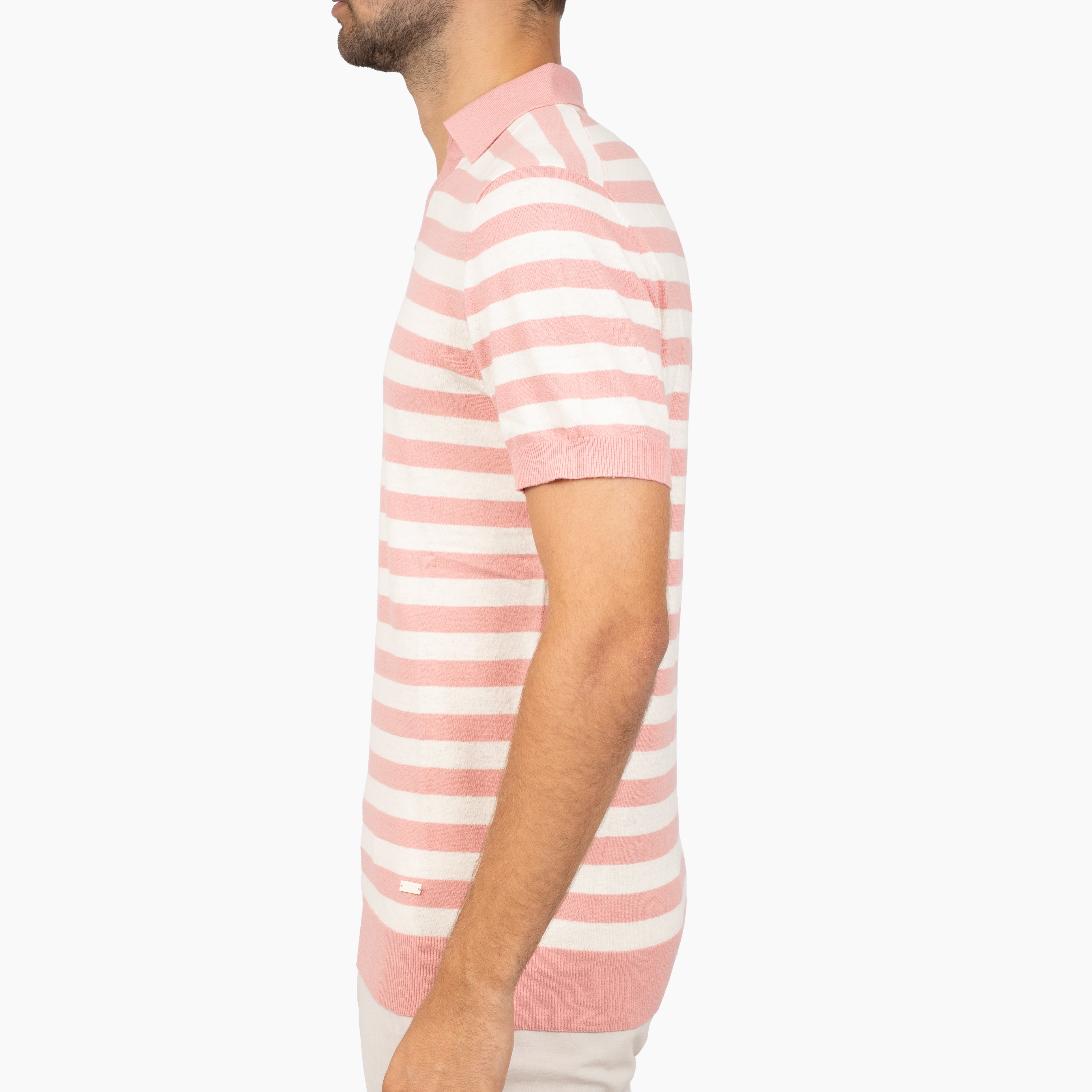 SEVEN DIALS Gebreide Buttonless Polo Roze Gestreept | Carver