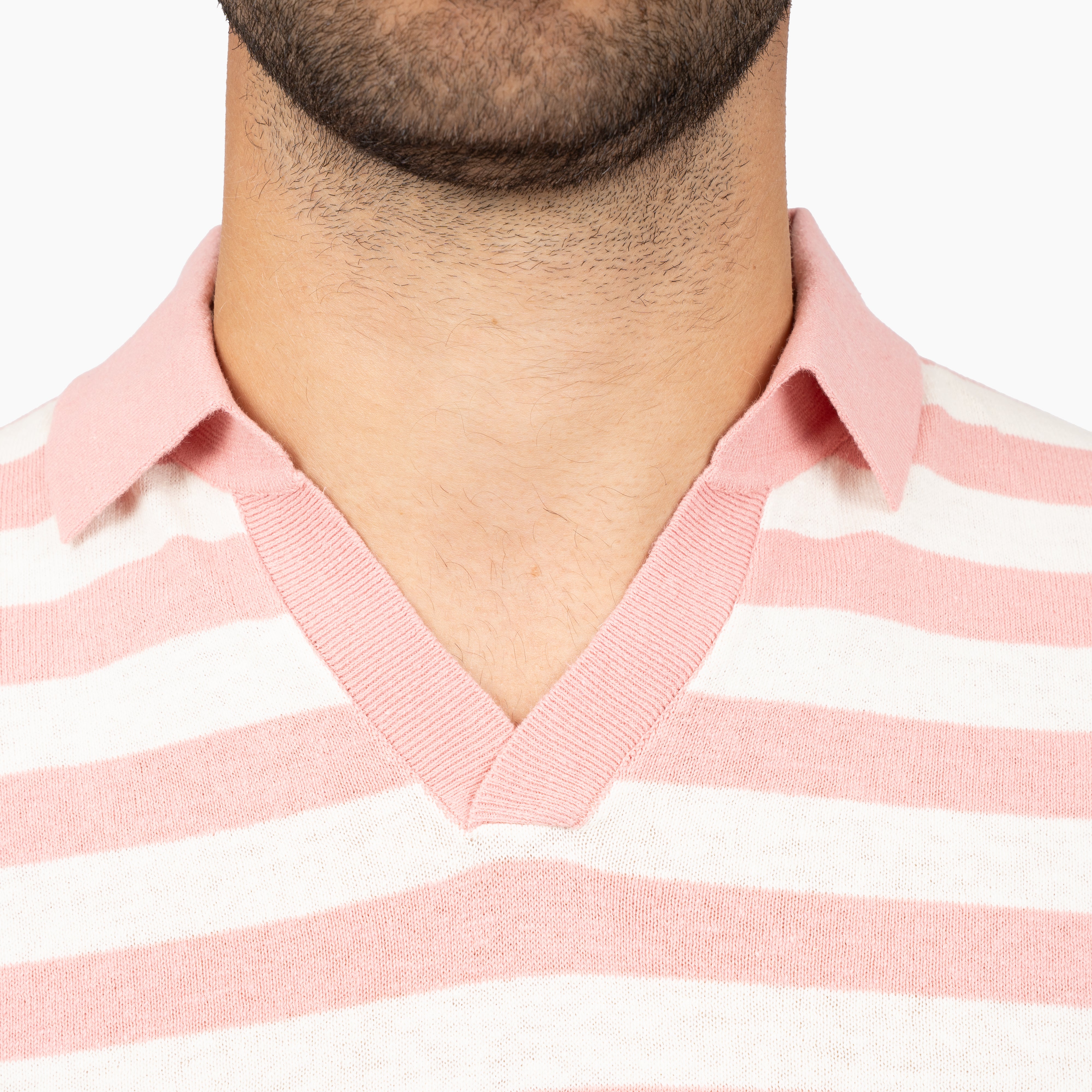 SEVEN DIALS Gebreide Buttonless Polo Roze Gestreept | Carver