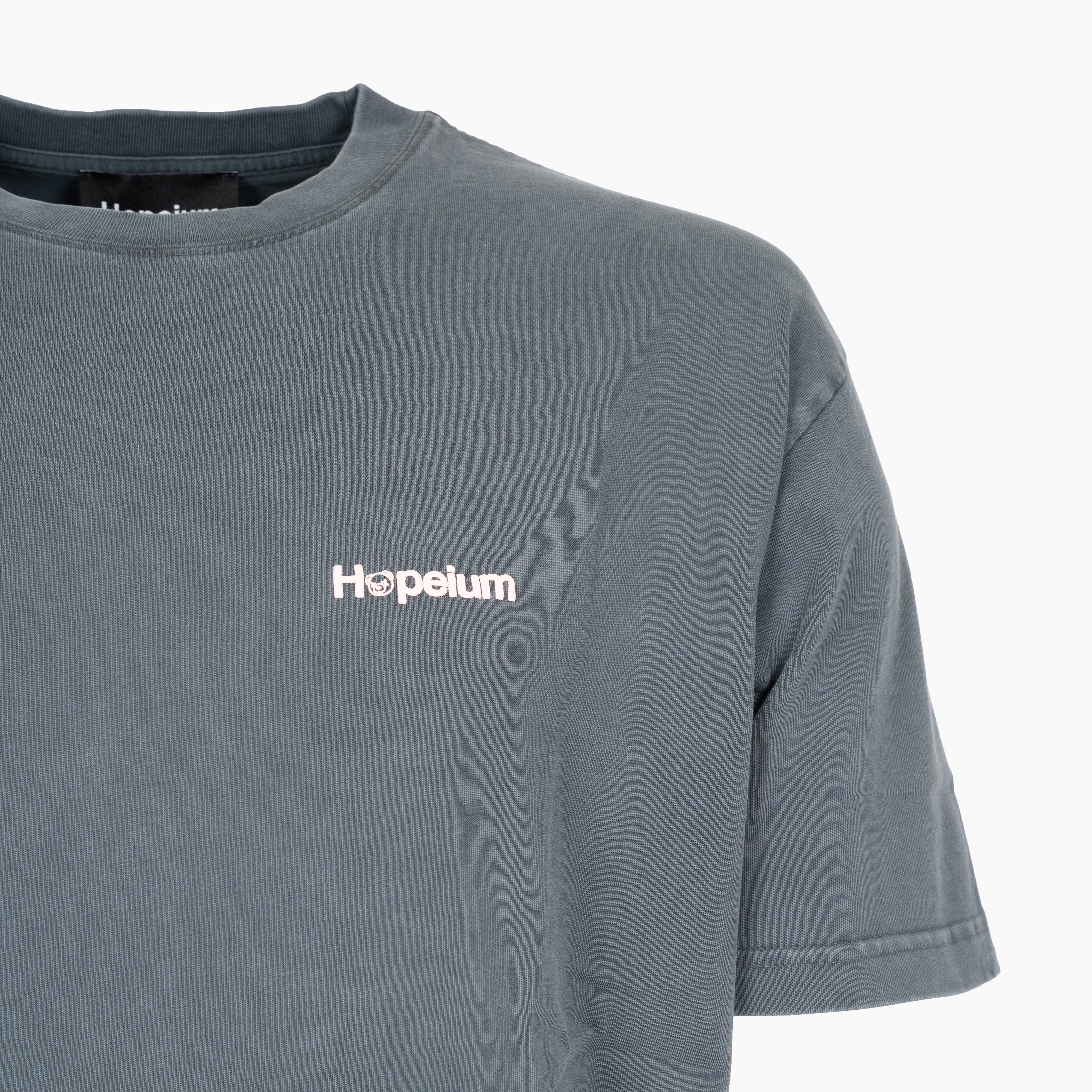 Hopeium T-Shirt Backprint Verwassen Grijs | Logo Tee