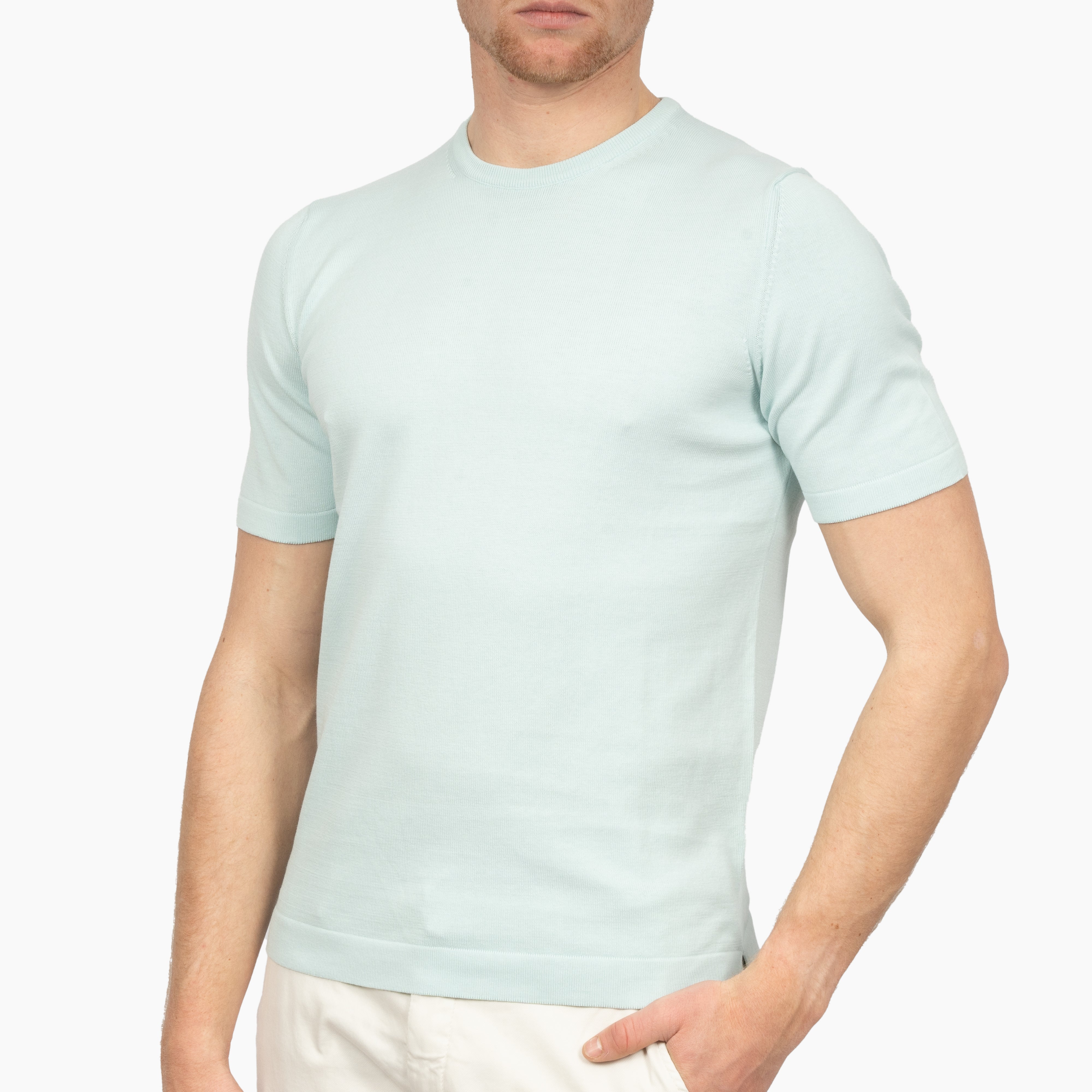 Gran Sasso T-Shirt Aquablauw | Egyptian Giza Cotton Knit