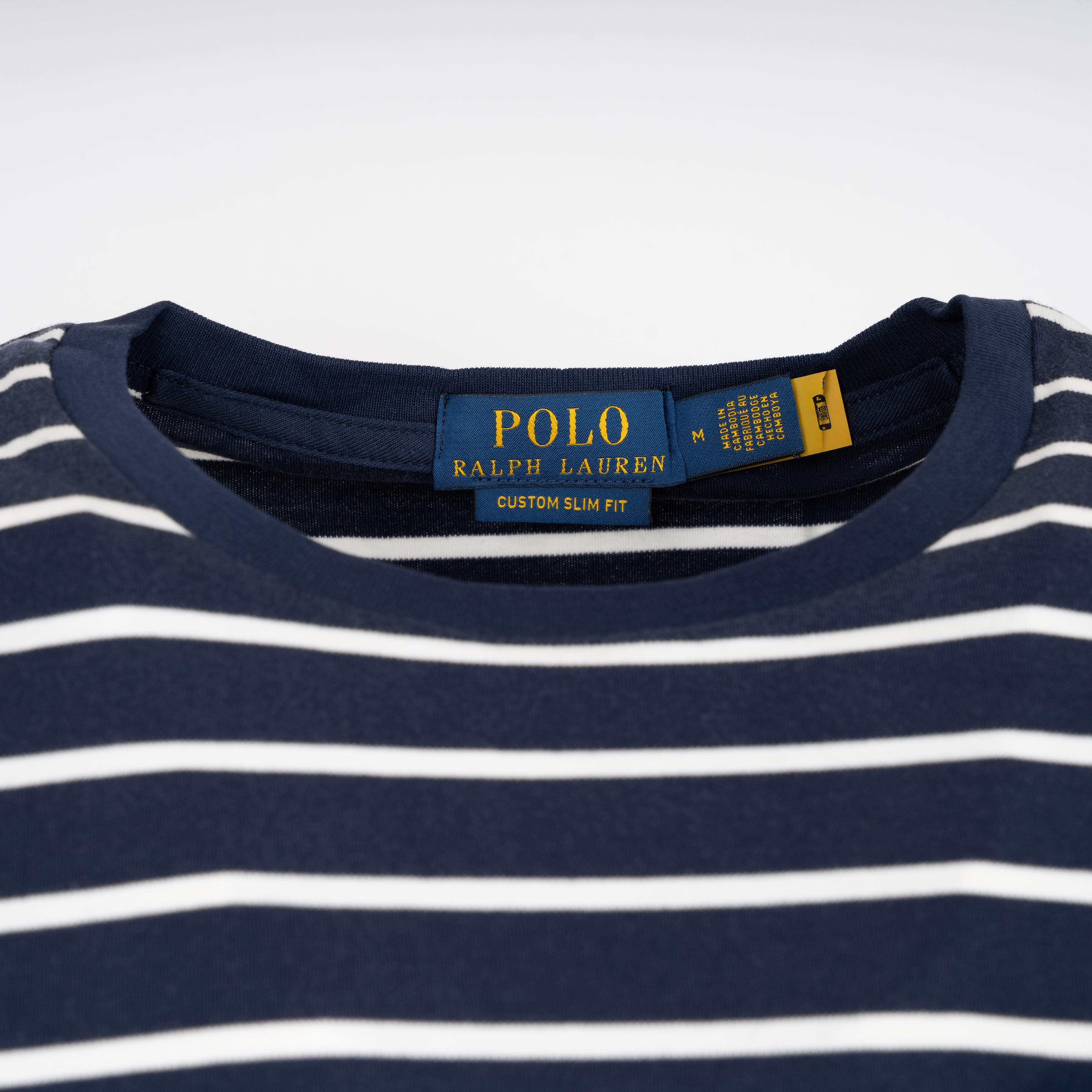 Ralph Lauren T-Shirt Blauw/Wit Gestreept | Custom Slim Fit