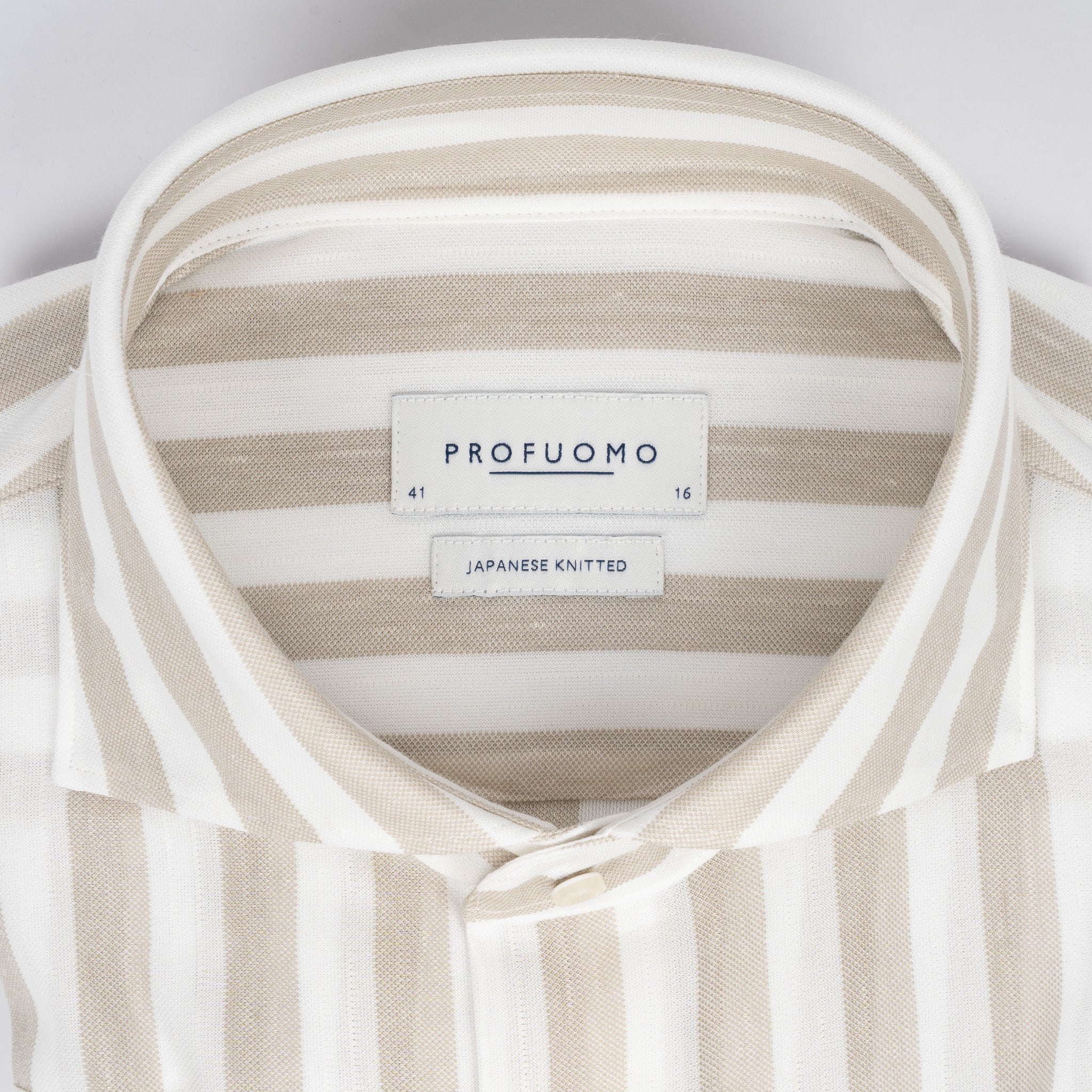 Profuomo Overhemd Beige Streep | Japanese Knitted